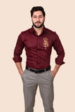 Trishul Maroon Handpainted Shirt