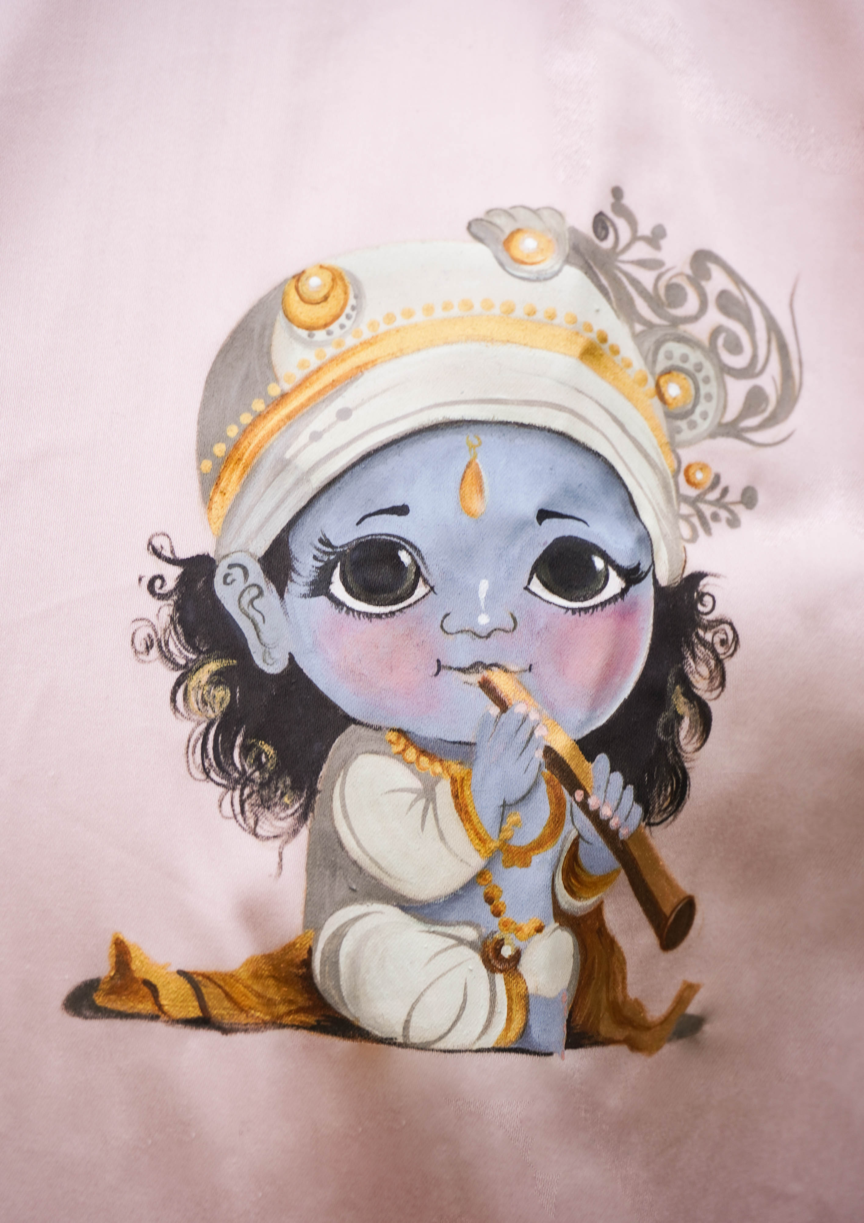 Little krishna Peach Handpainted Shirt