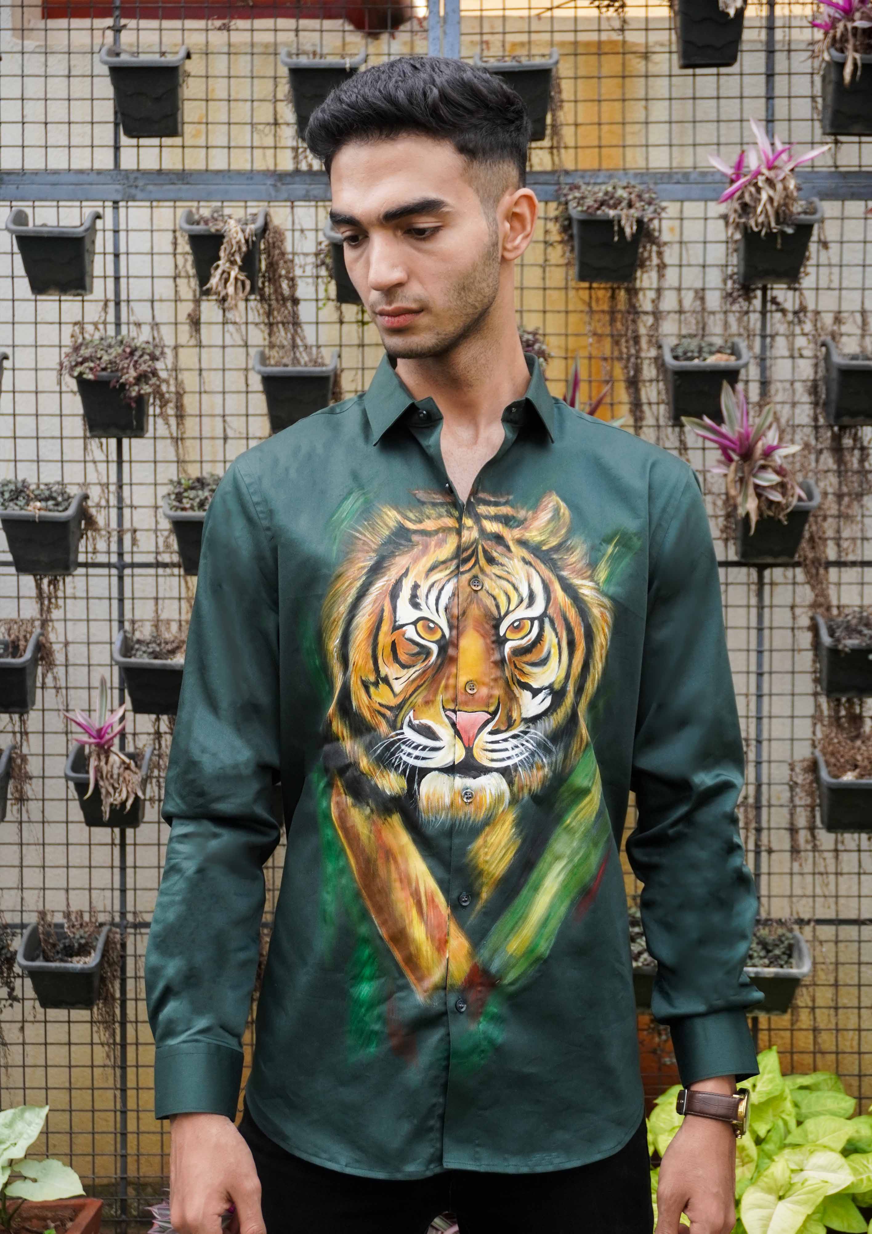 Tiger In The Wild Handpainted Shirt