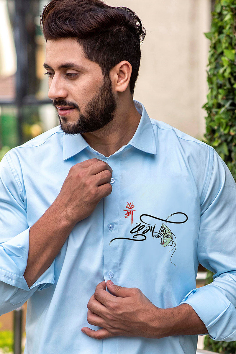 Durga Maa Light Blue Handpainted Shirt