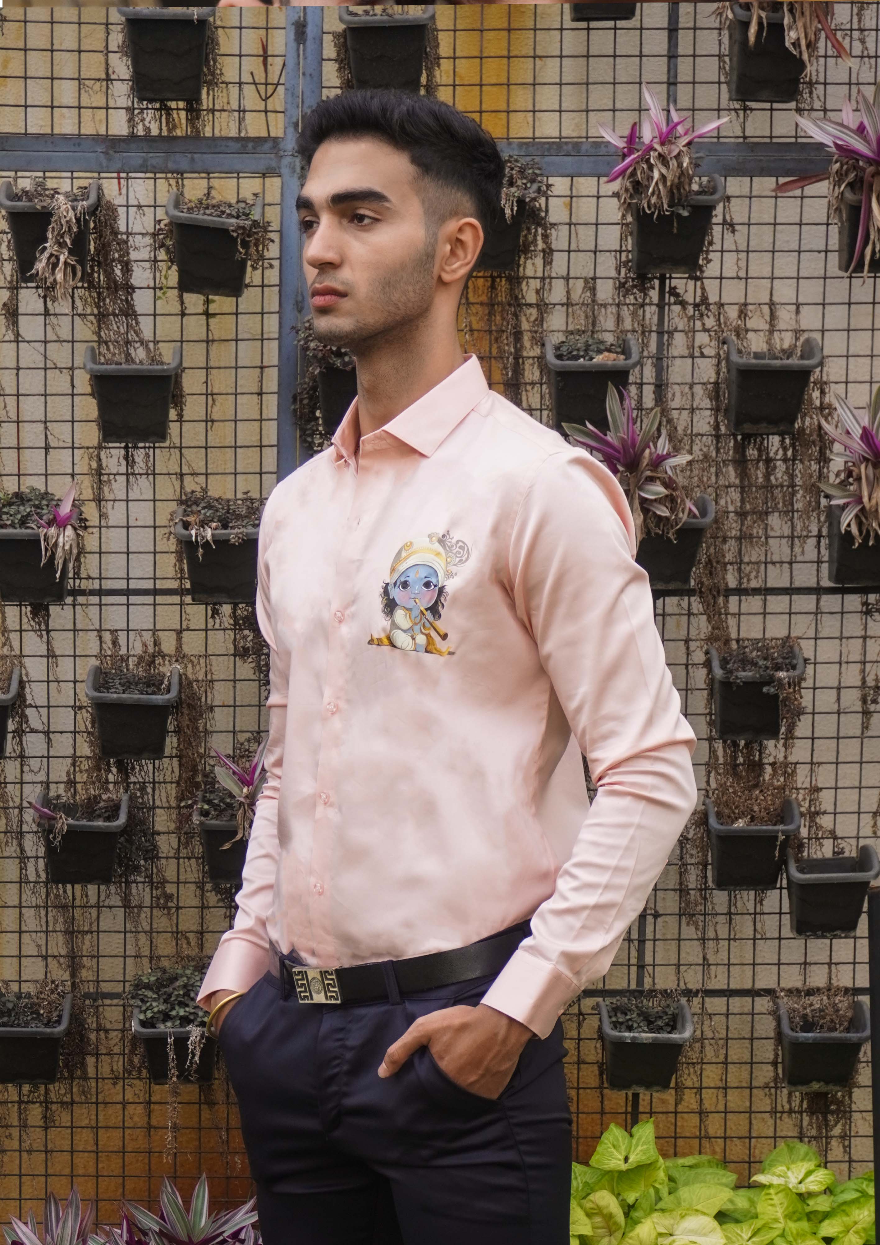Little krishna Peach Handpainted Shirt