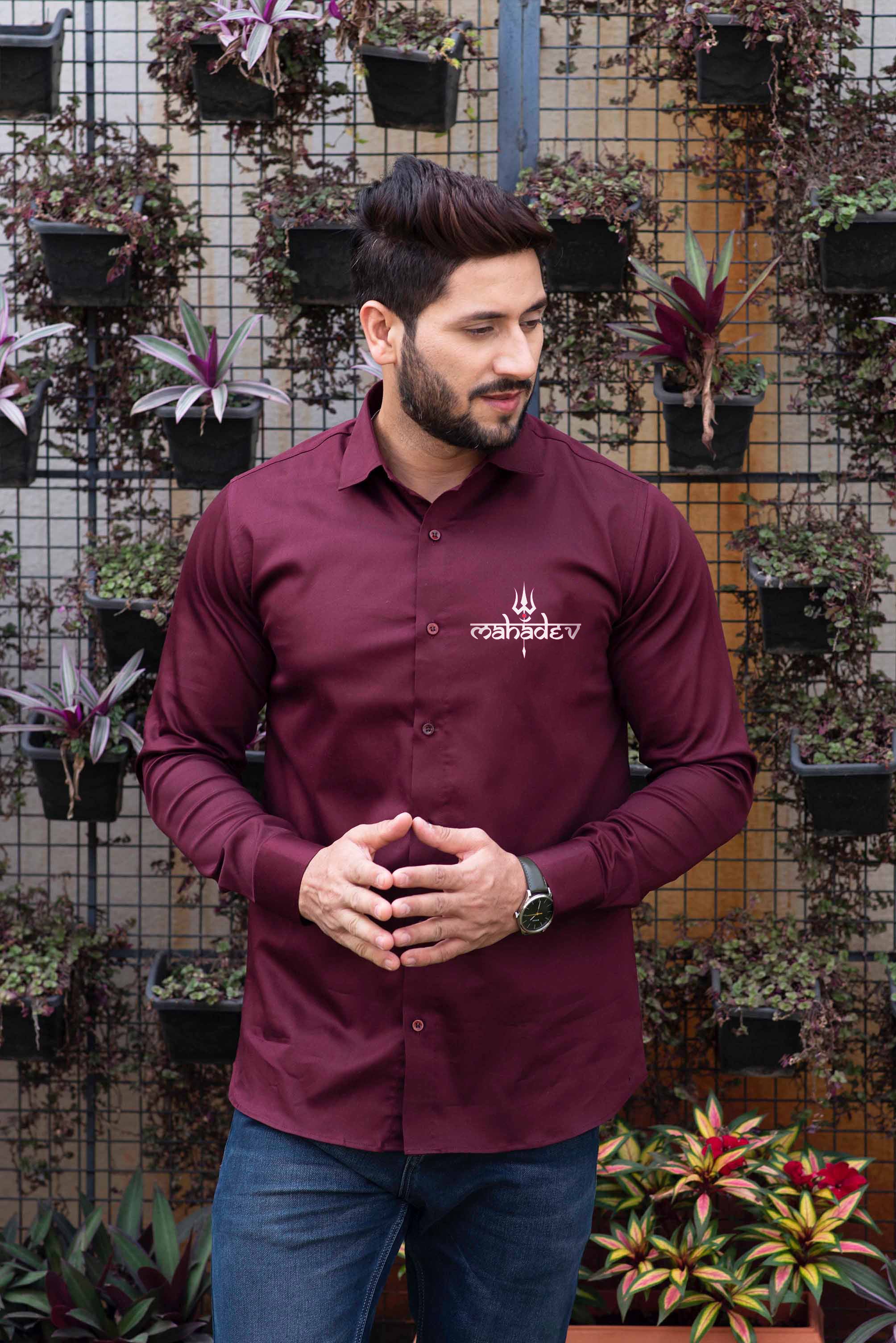 Mahesha Maroon Handpainted Shirt