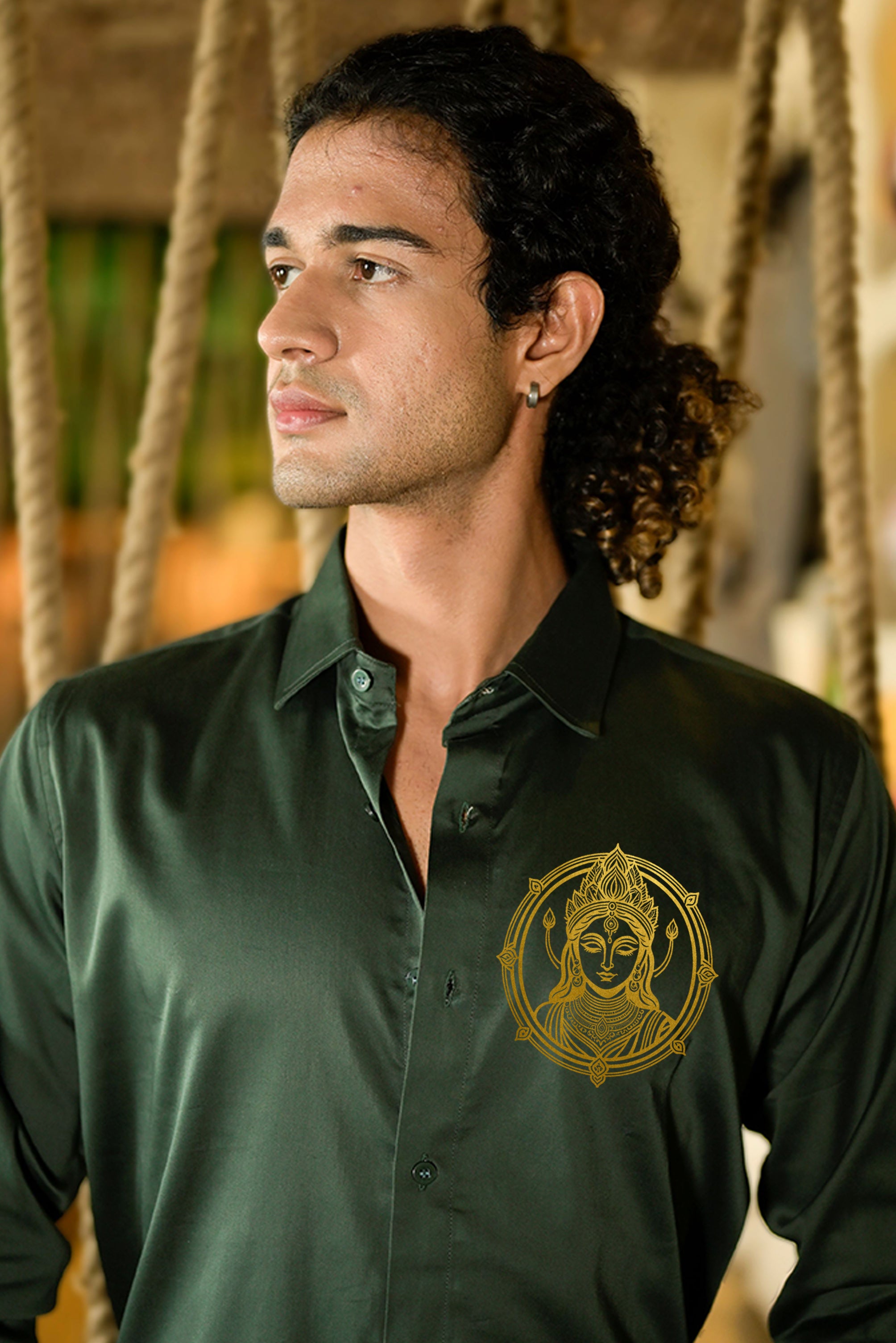 Devi Maa Olive Handpainted Shirt