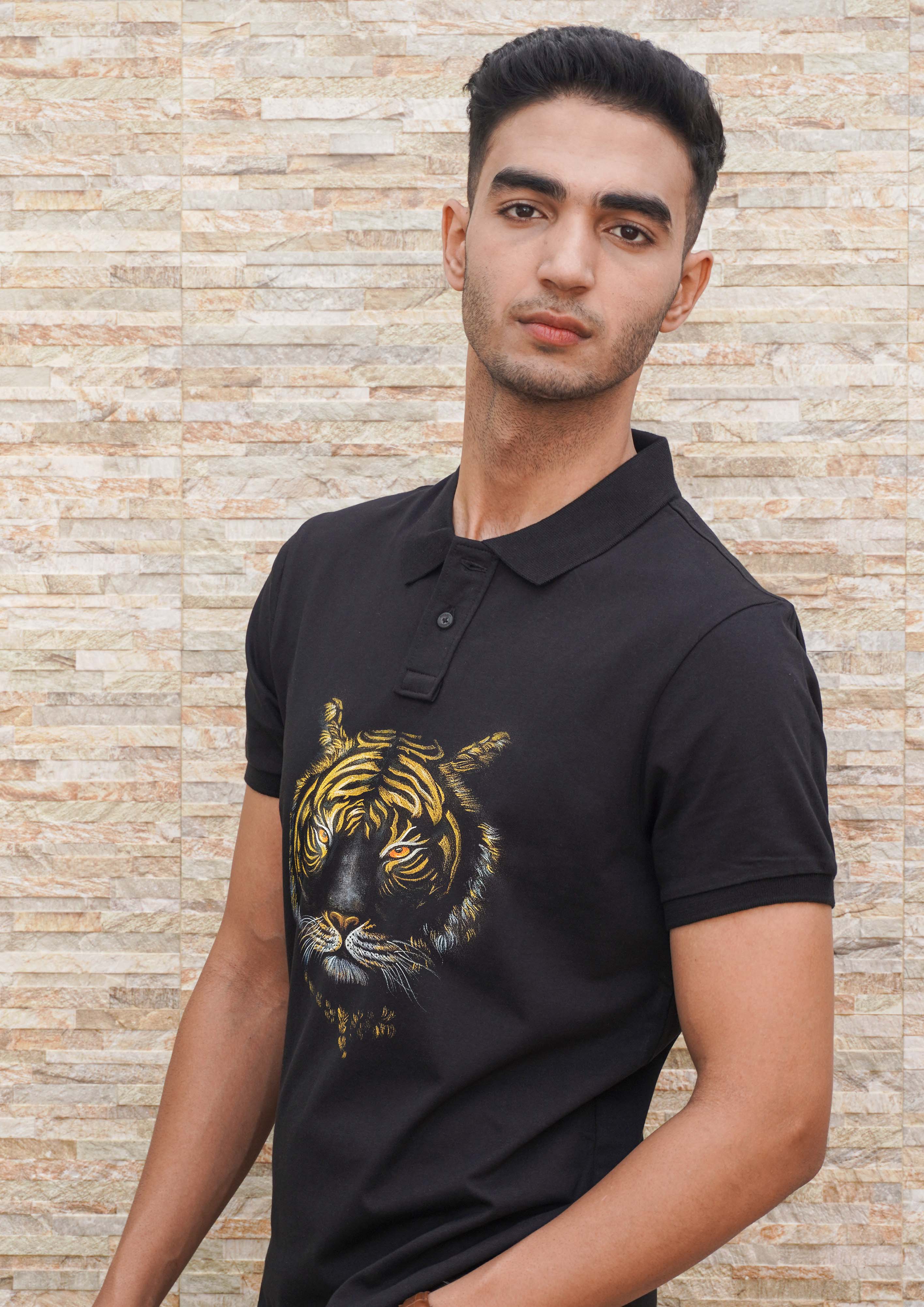 Royal Tiger Handpainted Polo T-shirt
