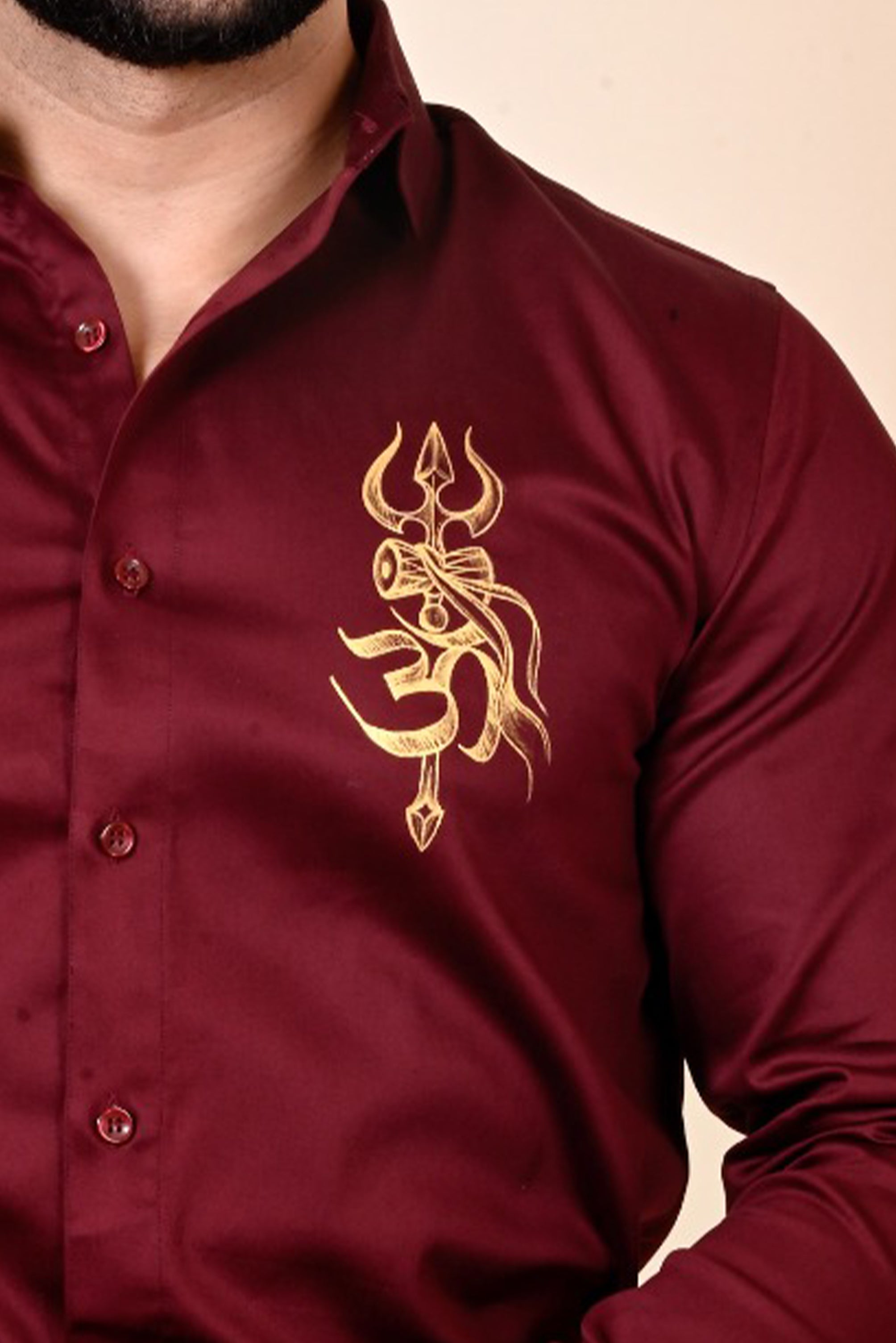 Trishul Maroon Handpainted Shirt