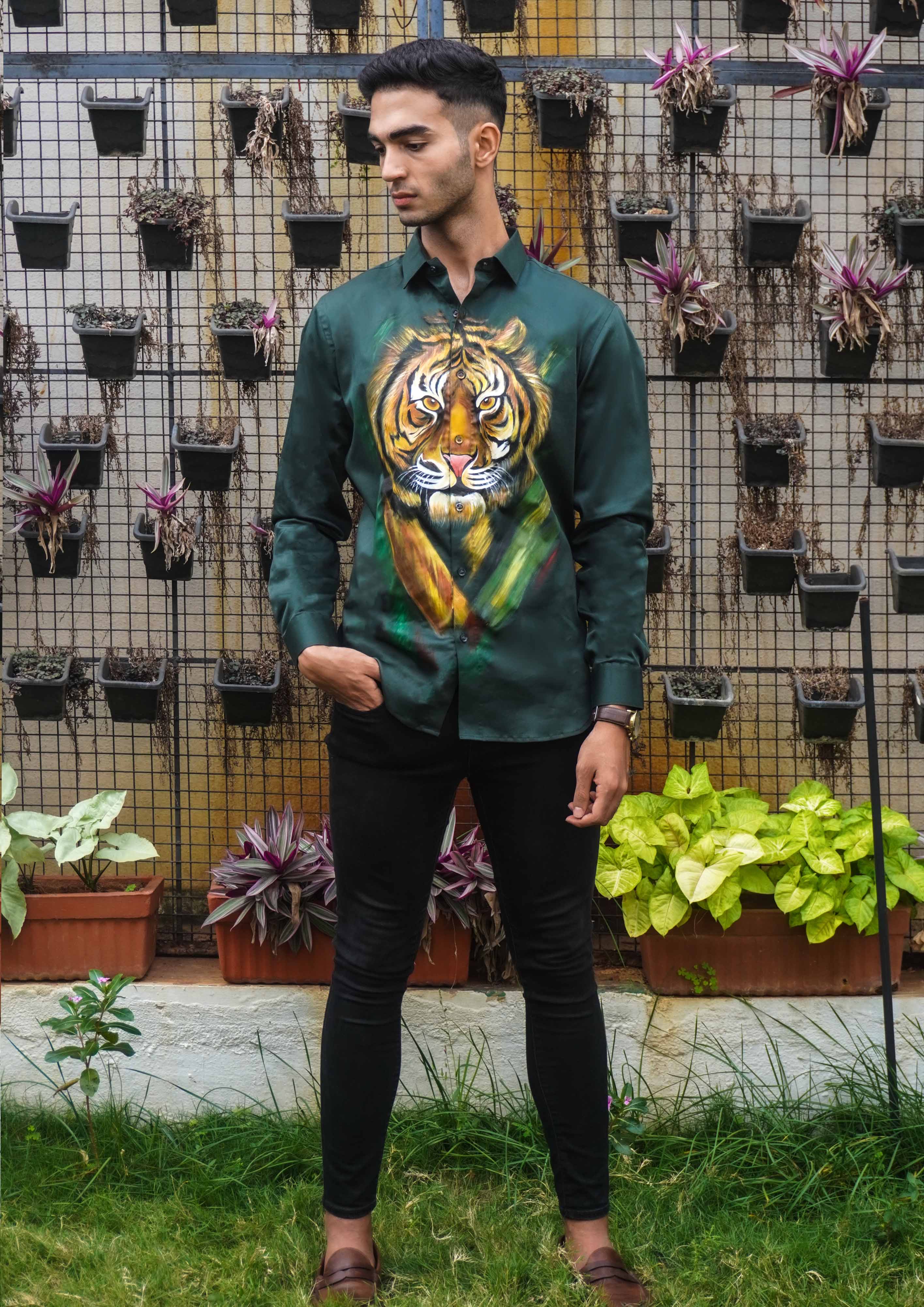 Tiger In The Wild Handpainted Shirt