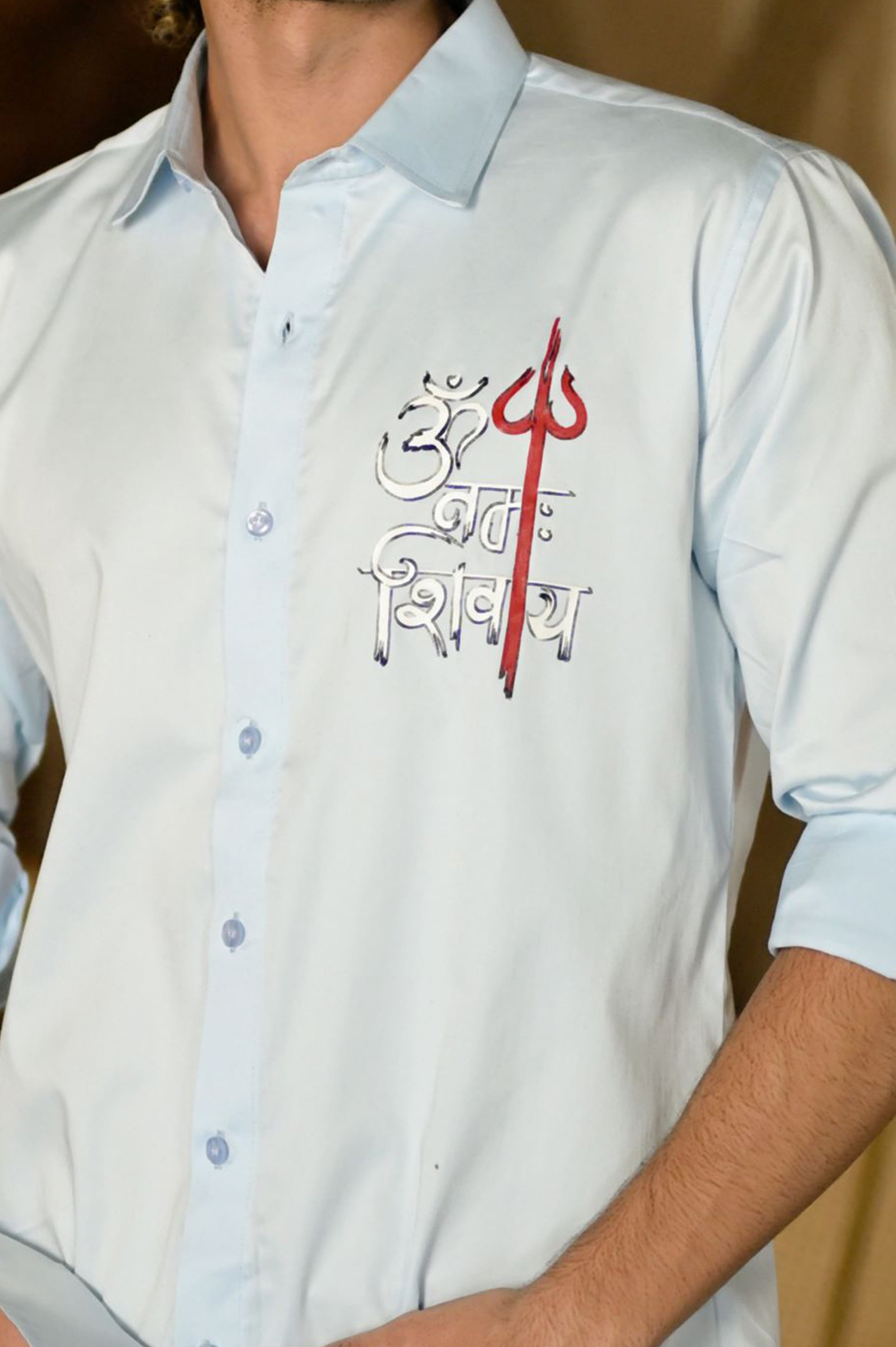 Namah Shivay Light Blue Handpainted Shirt