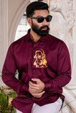 Golden Hanuman Maroon Handpainted Shirt