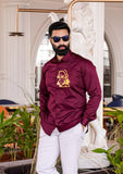 Golden Hanuman Maroon Handpainted Shirt