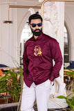 Golden Hanuman Maroon Handpainted Shirt