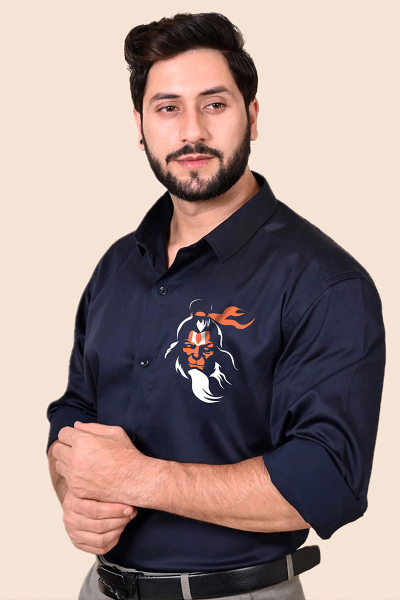 Kesari Nandan Navy Handpainted Shirt
