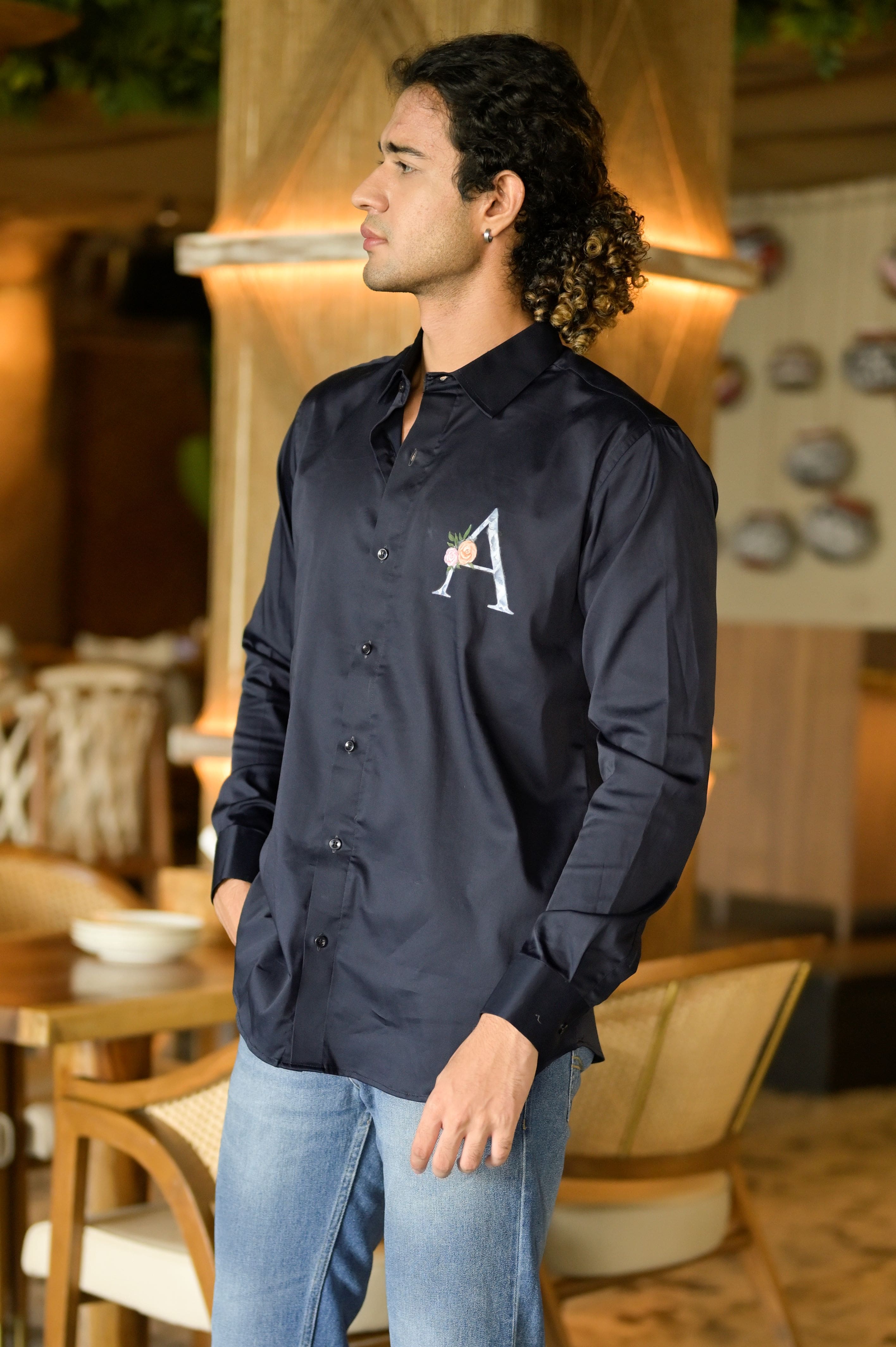 Onyx Navy Handpainted Shirt