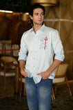 Namah Shivay Light Blue Handpainted Shirt