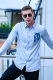 Indigo Wolf Handpainted Cotton Shirt
