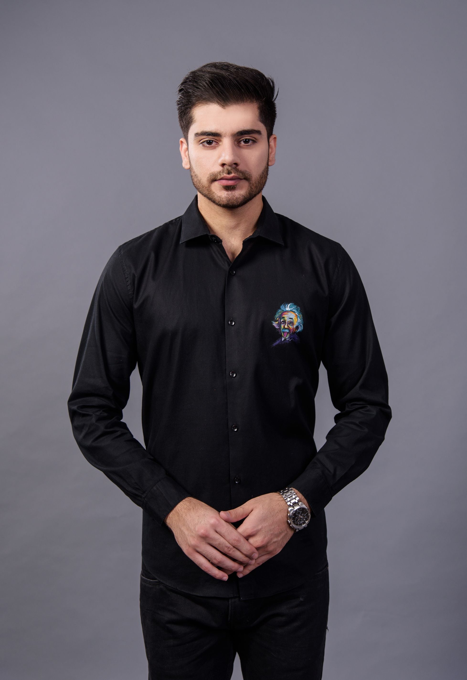 Einstein Black Handpainted Shirt