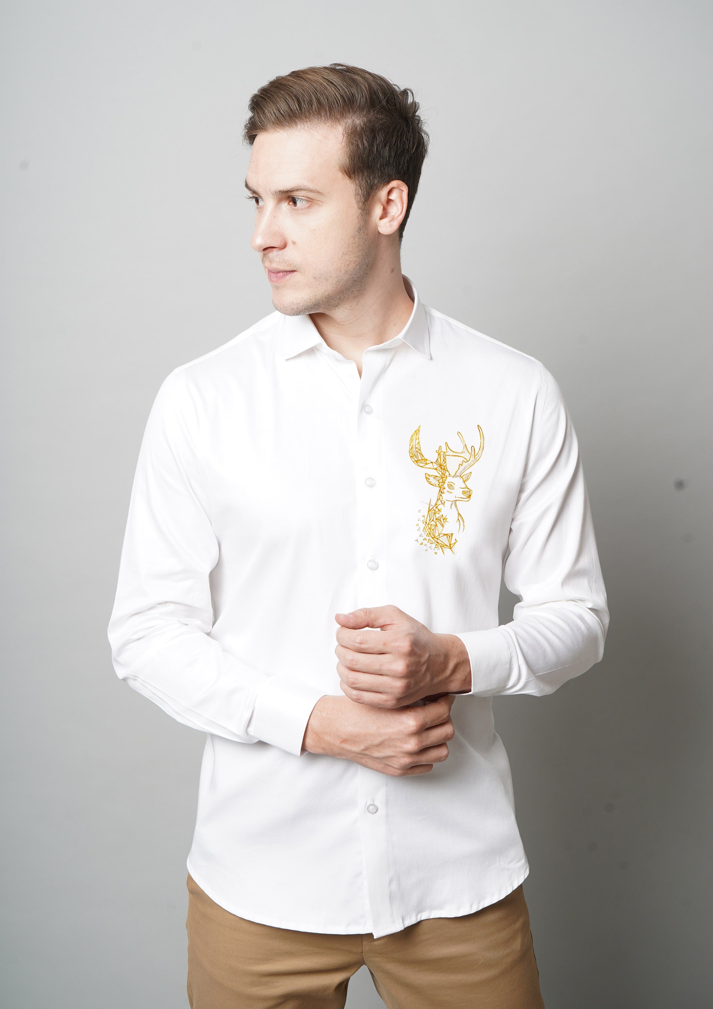 Golden Stag White Handpainted Shirt