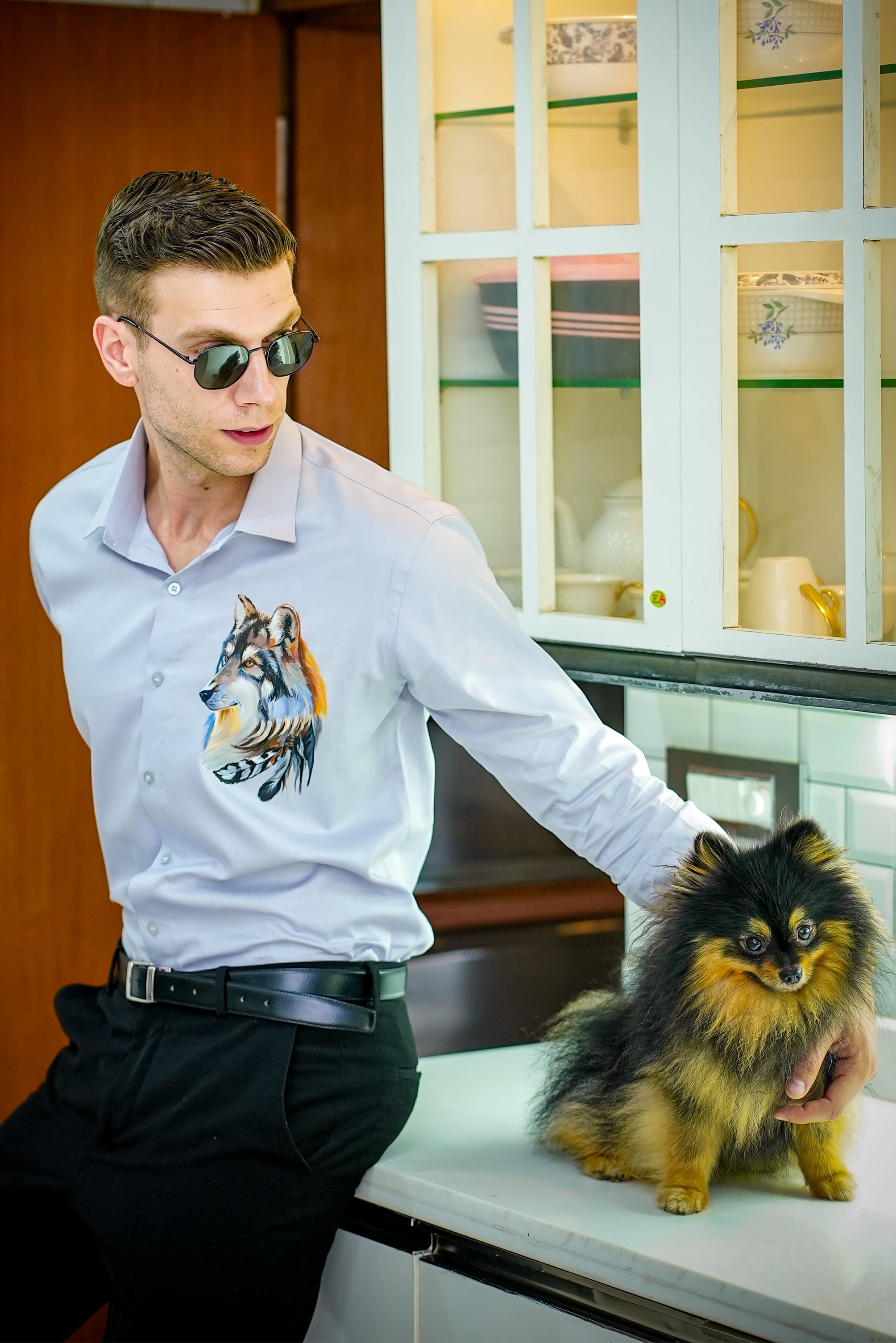 Tribal Wolf Grey Handpainted Shirt