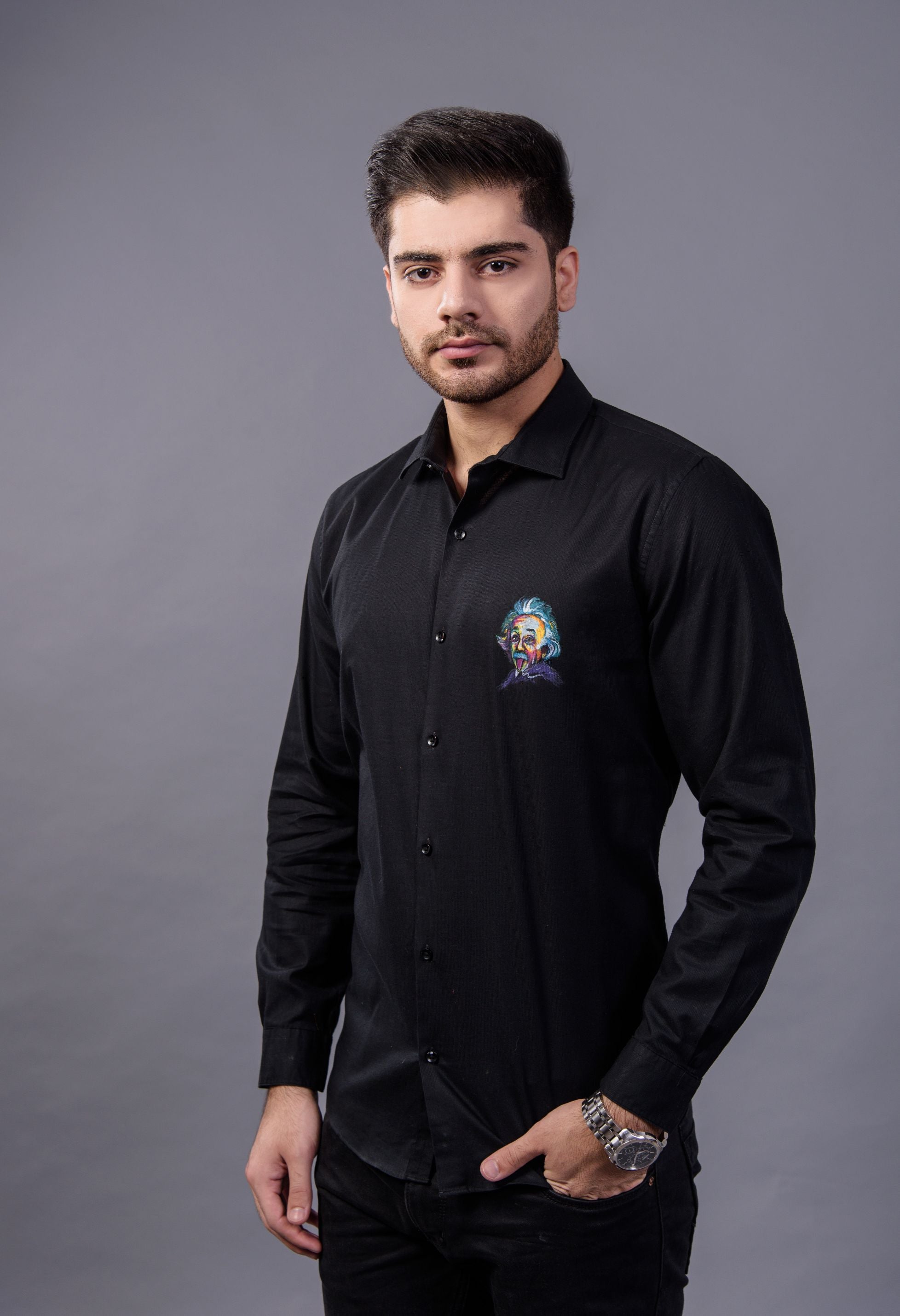 Einstein Black Handpainted Shirt
