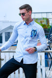 Indigo Wolf Handpainted Cotton Shirt