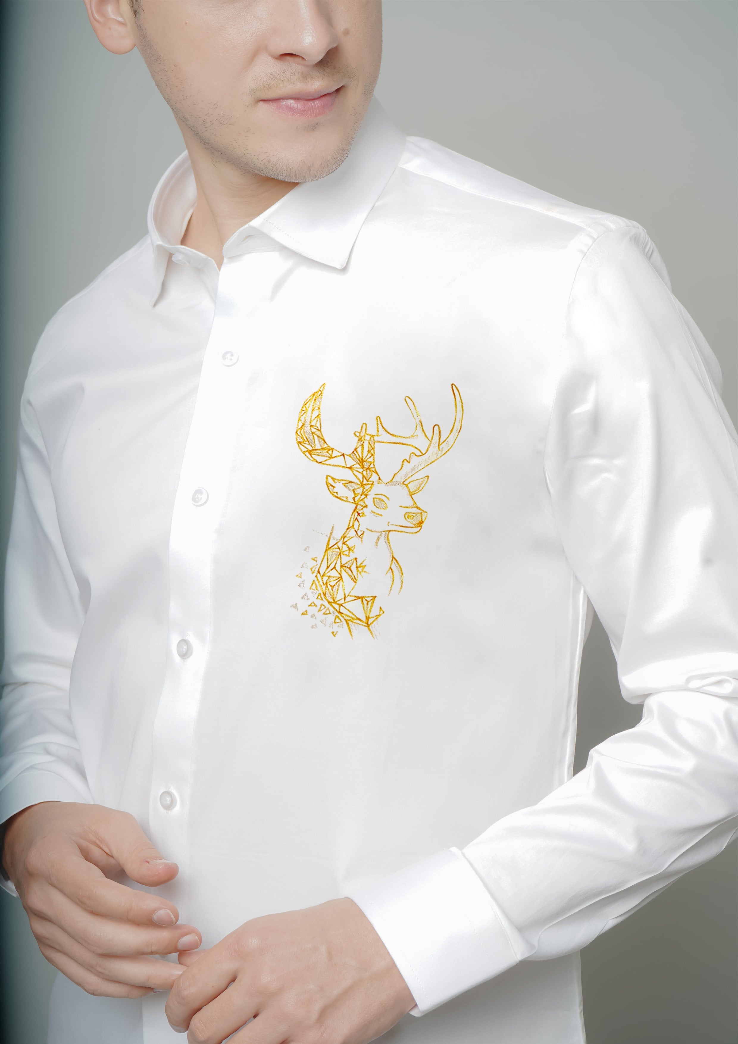 Golden Stag White Handpainted Shirt