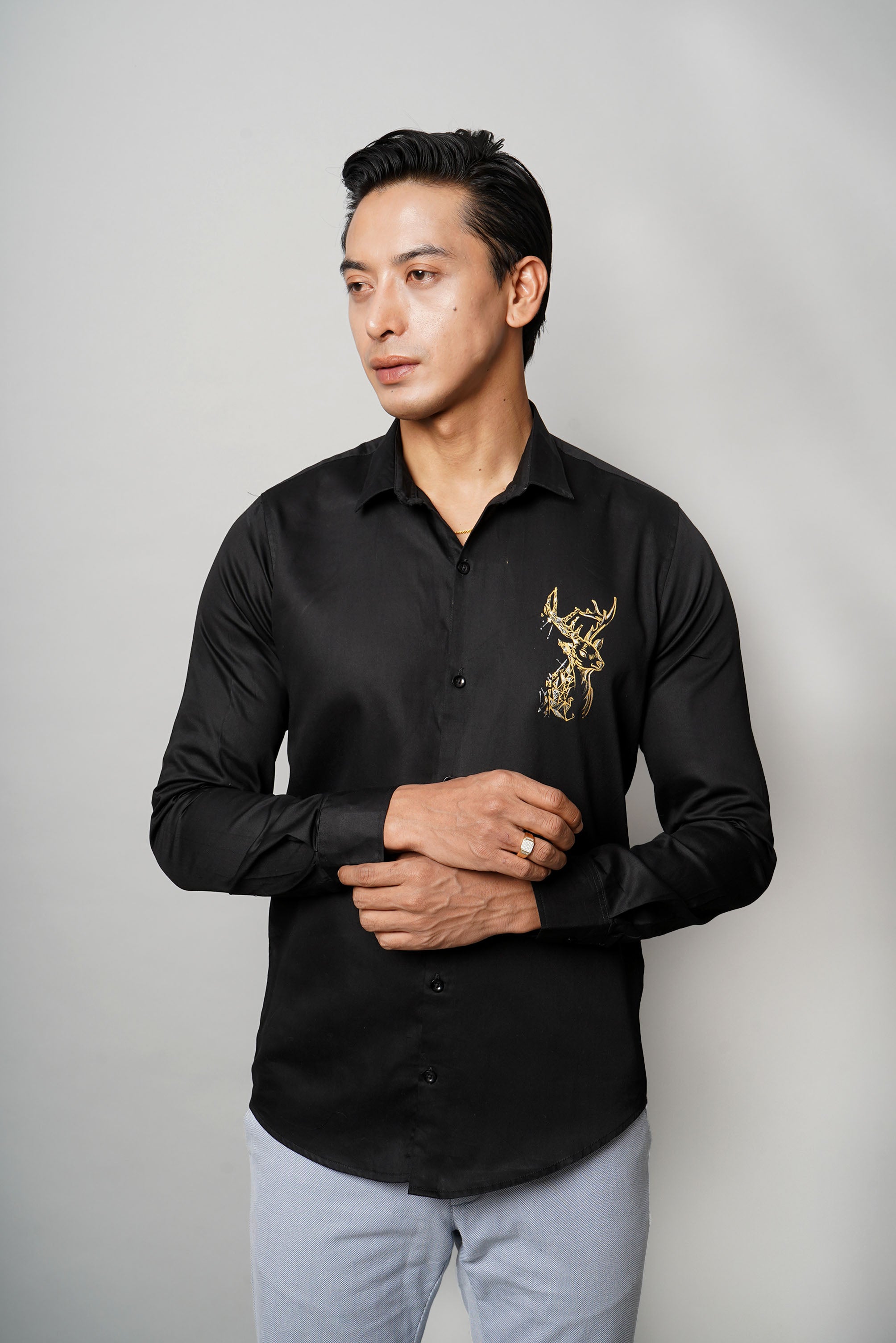 Golden Stag White Handpainted Shirt