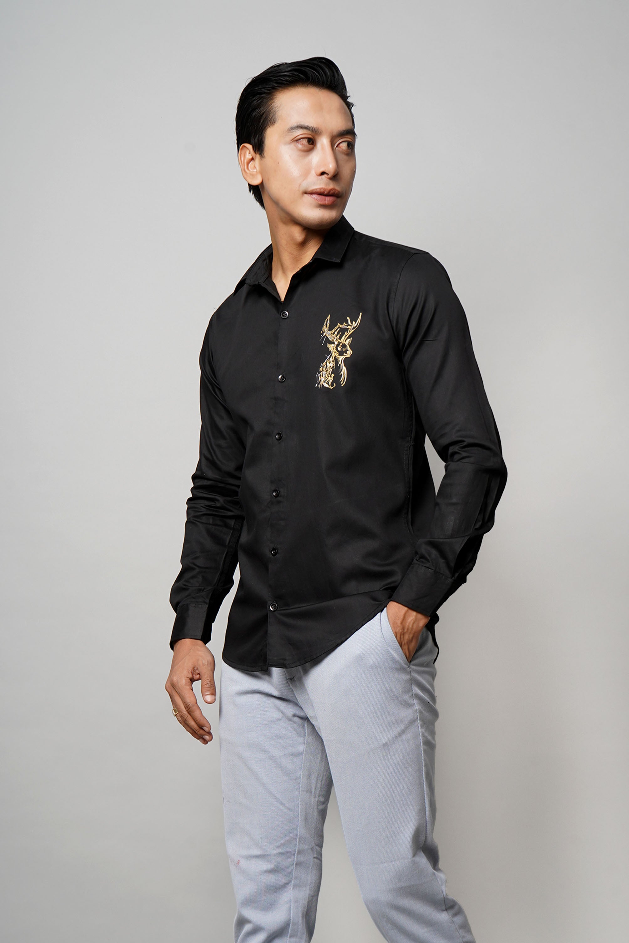 Golden Stag Black Handpainted Shirt