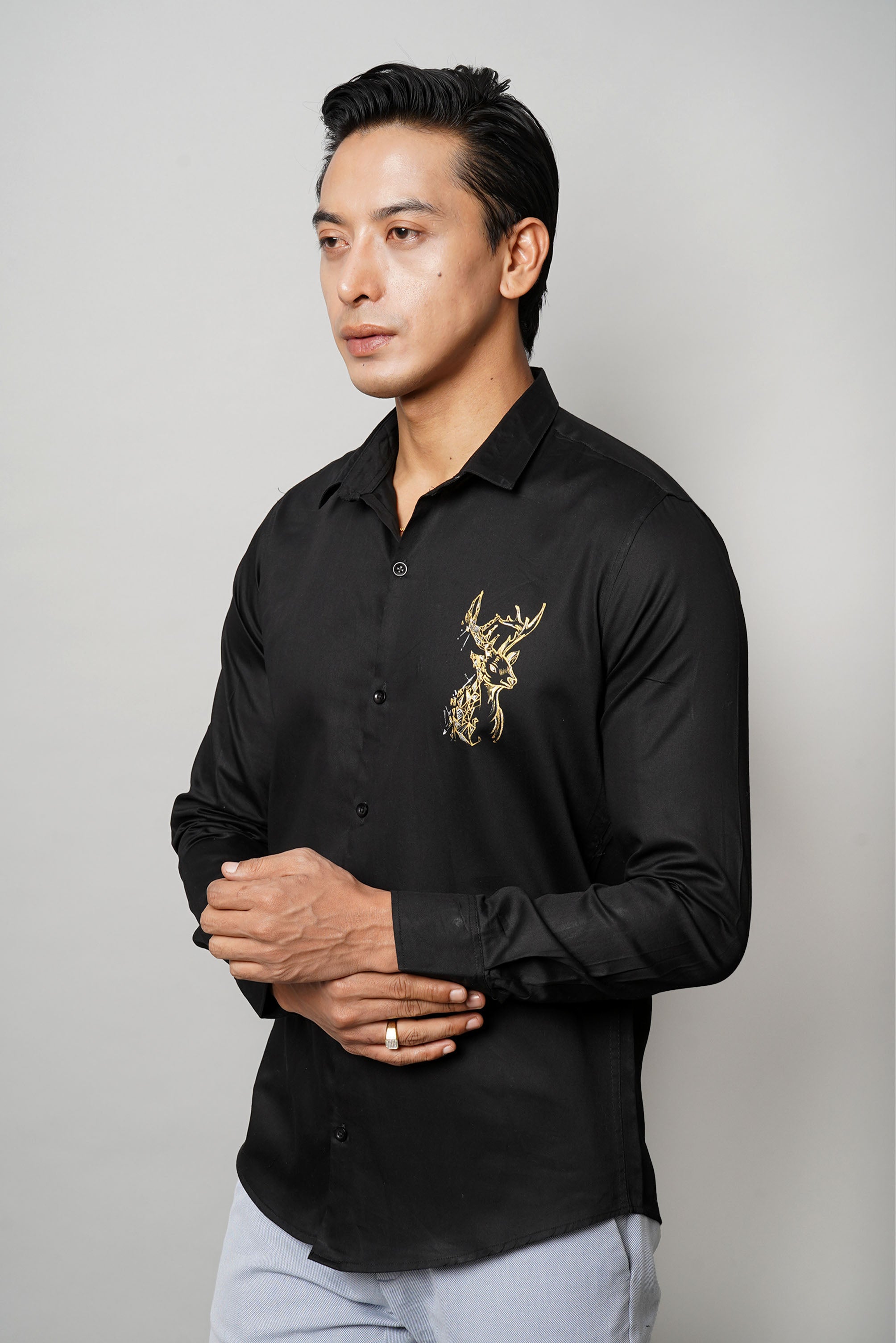 Golden Stag Black Handpainted Shirt