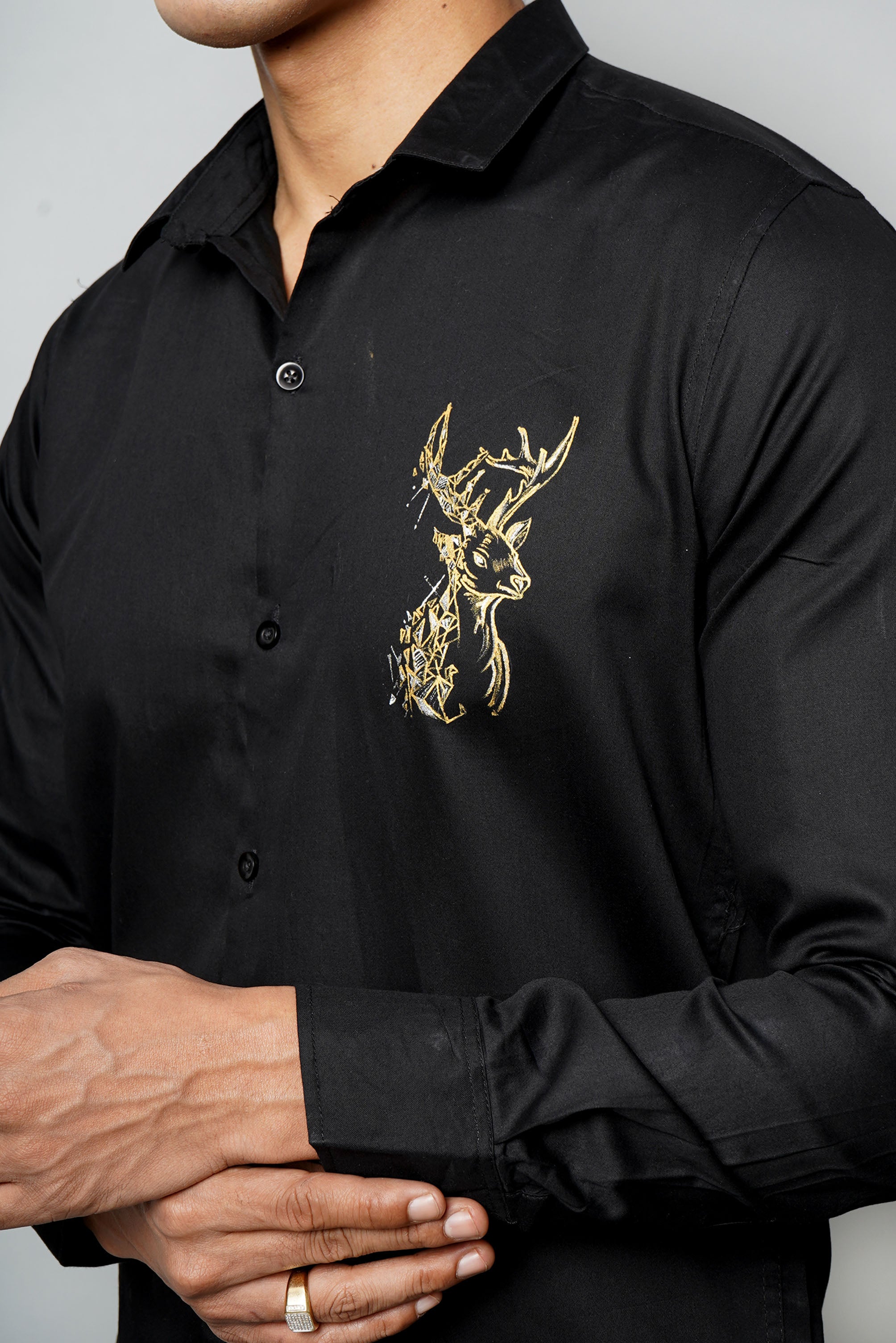Golden Stag Black Handpainted Shirt