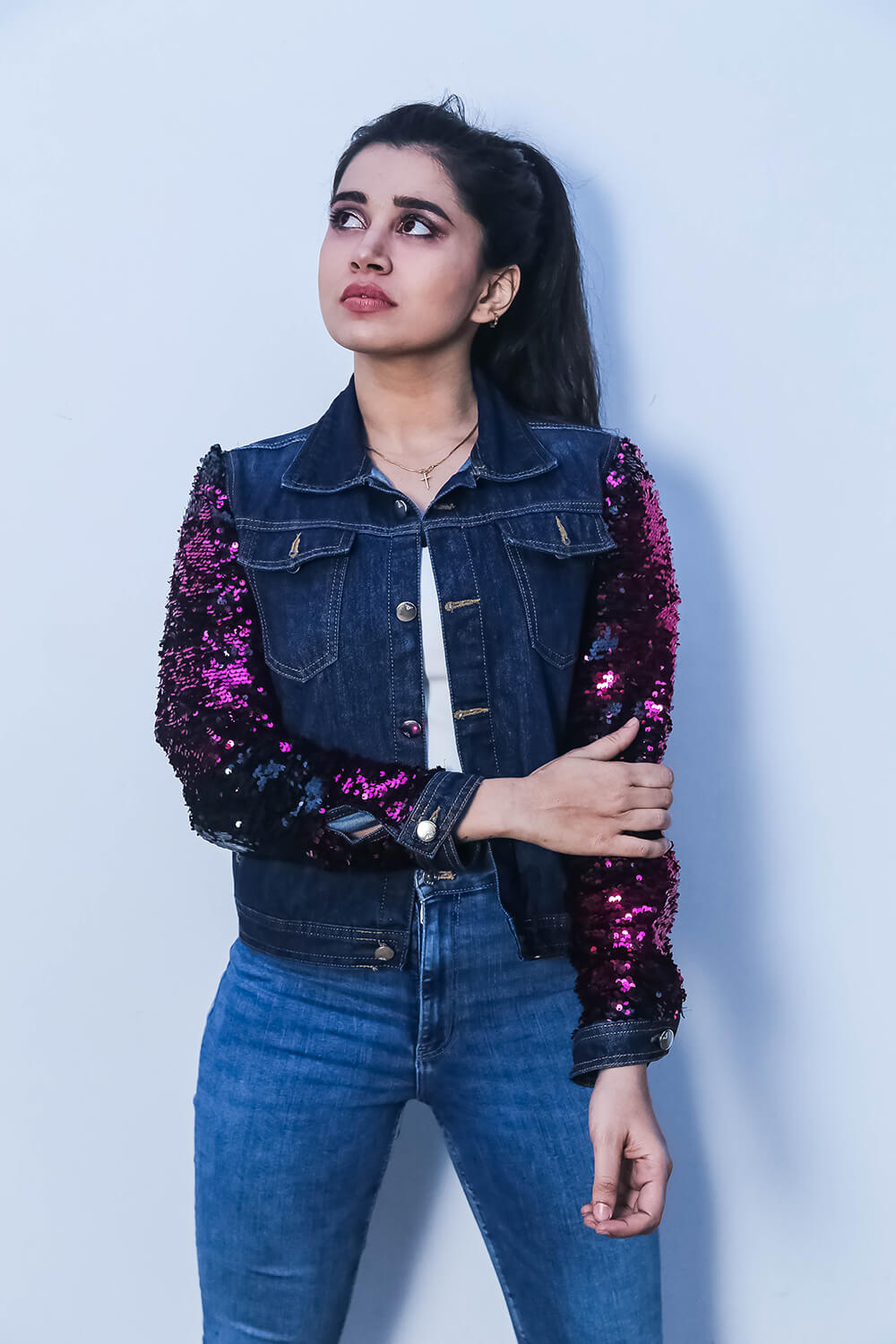 Sequined Sleeves Denim Jacket