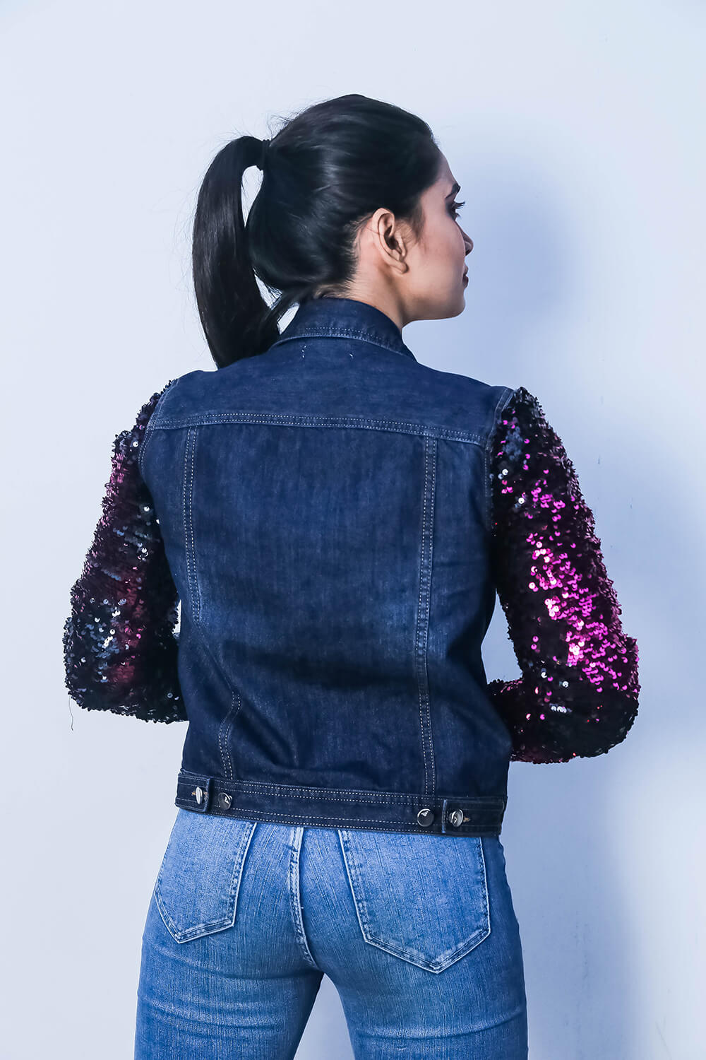Sequined Sleeves Denim Jacket