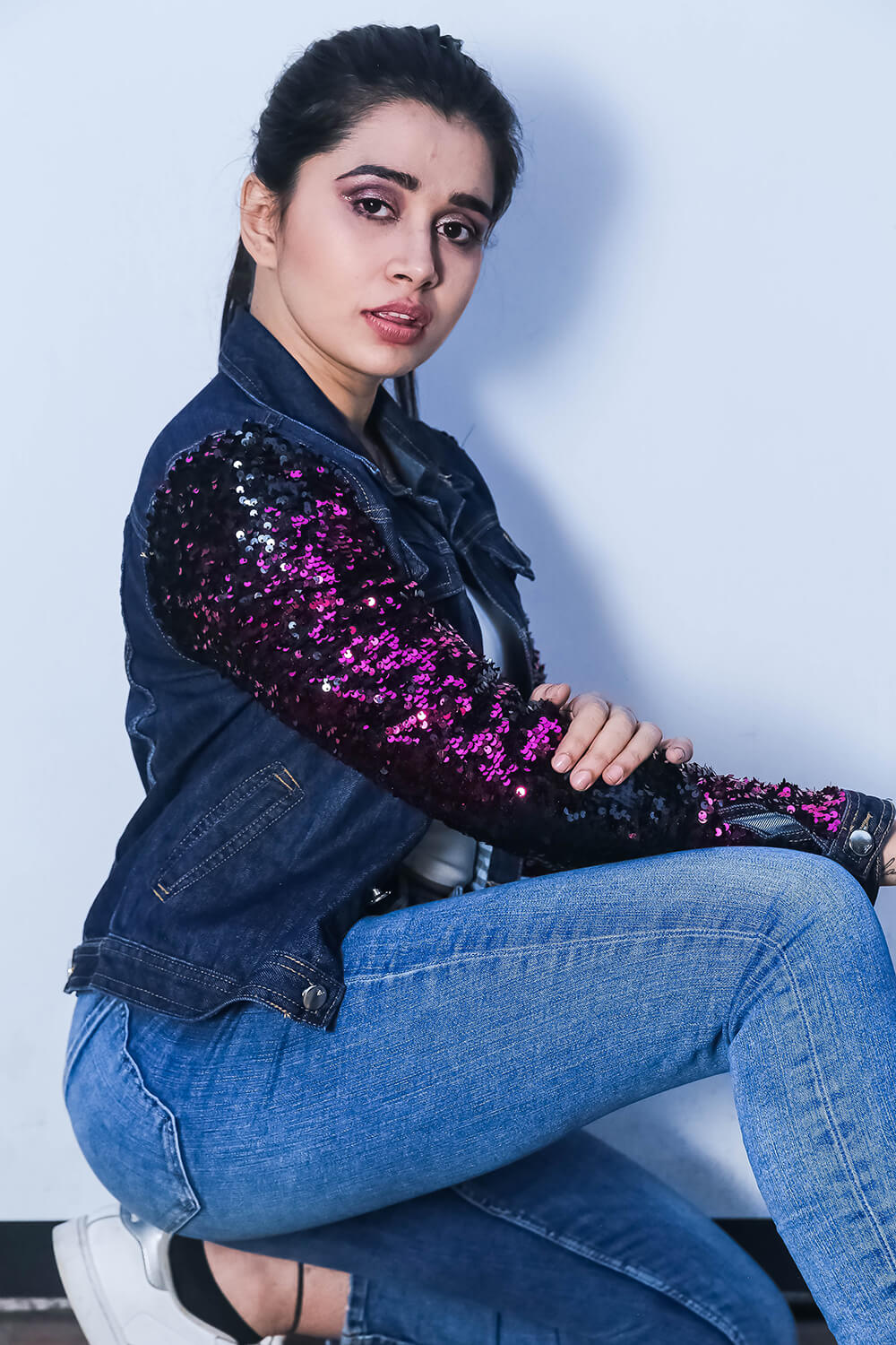 Sequined Sleeves Denim Jacket