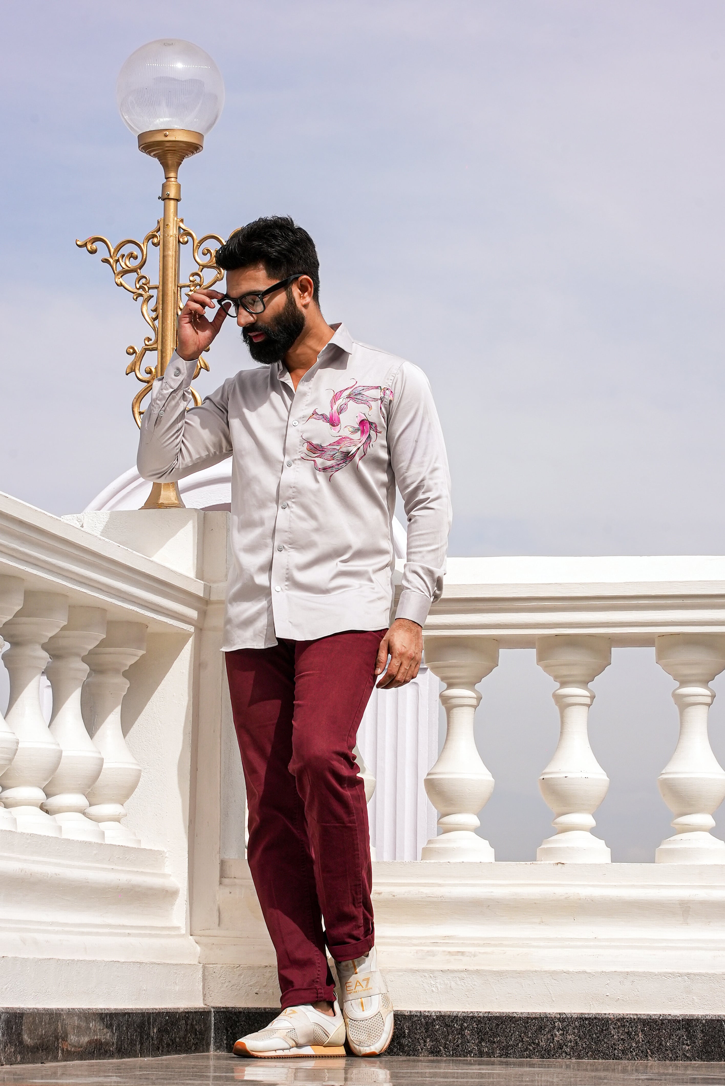 Koi Grey Handpainted Shirt