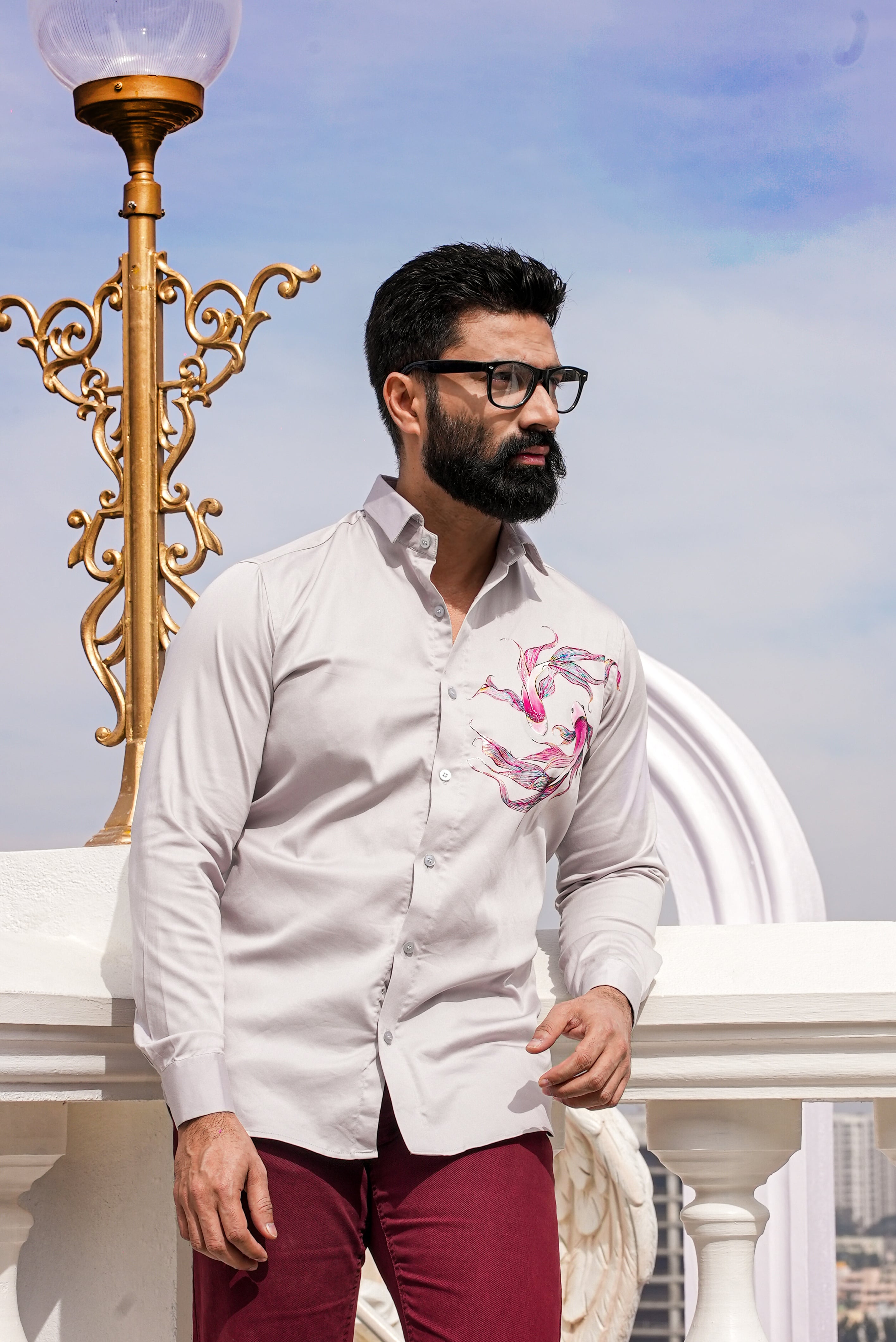 Koi Grey Handpainted Shirt