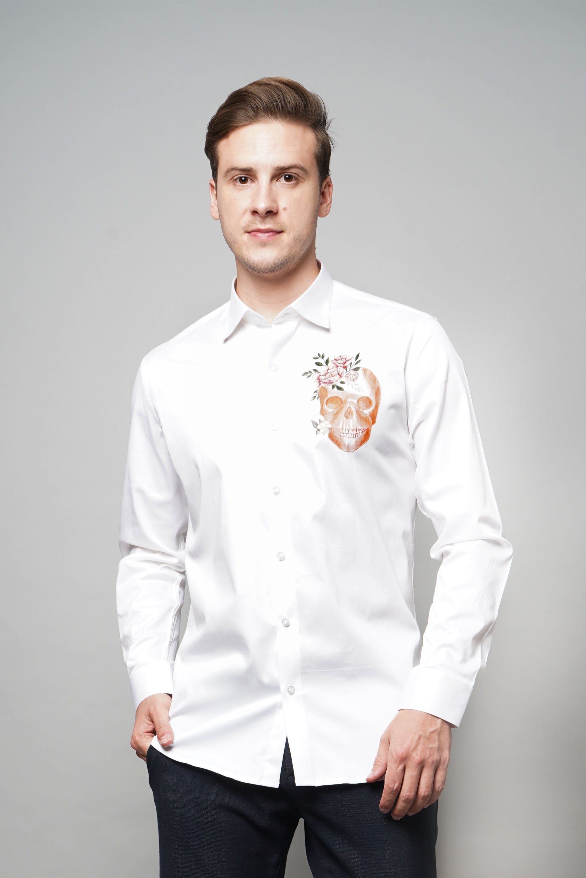 Roses And Skull Handpainted Shirt