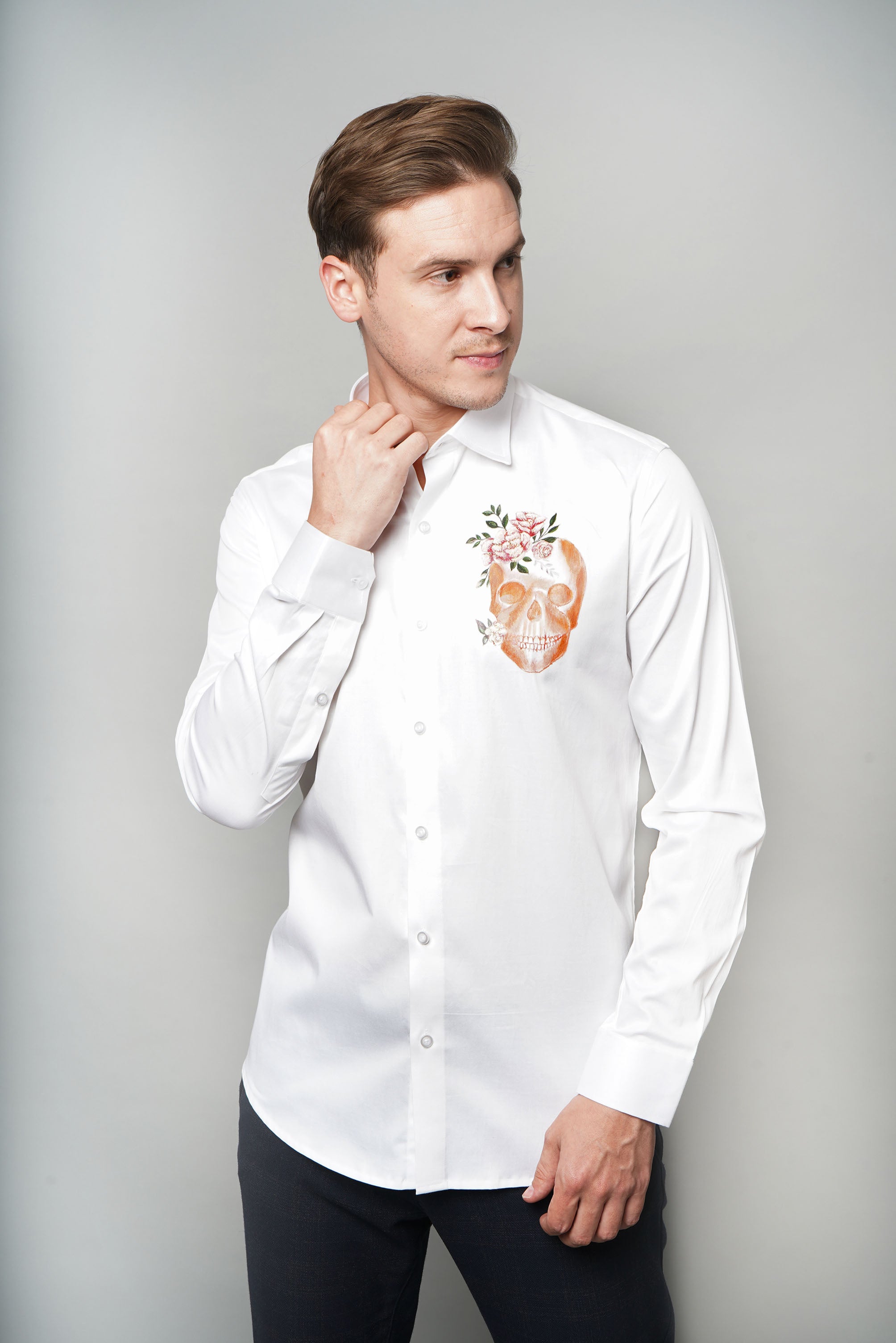 Roses And Skull Handpainted Shirt