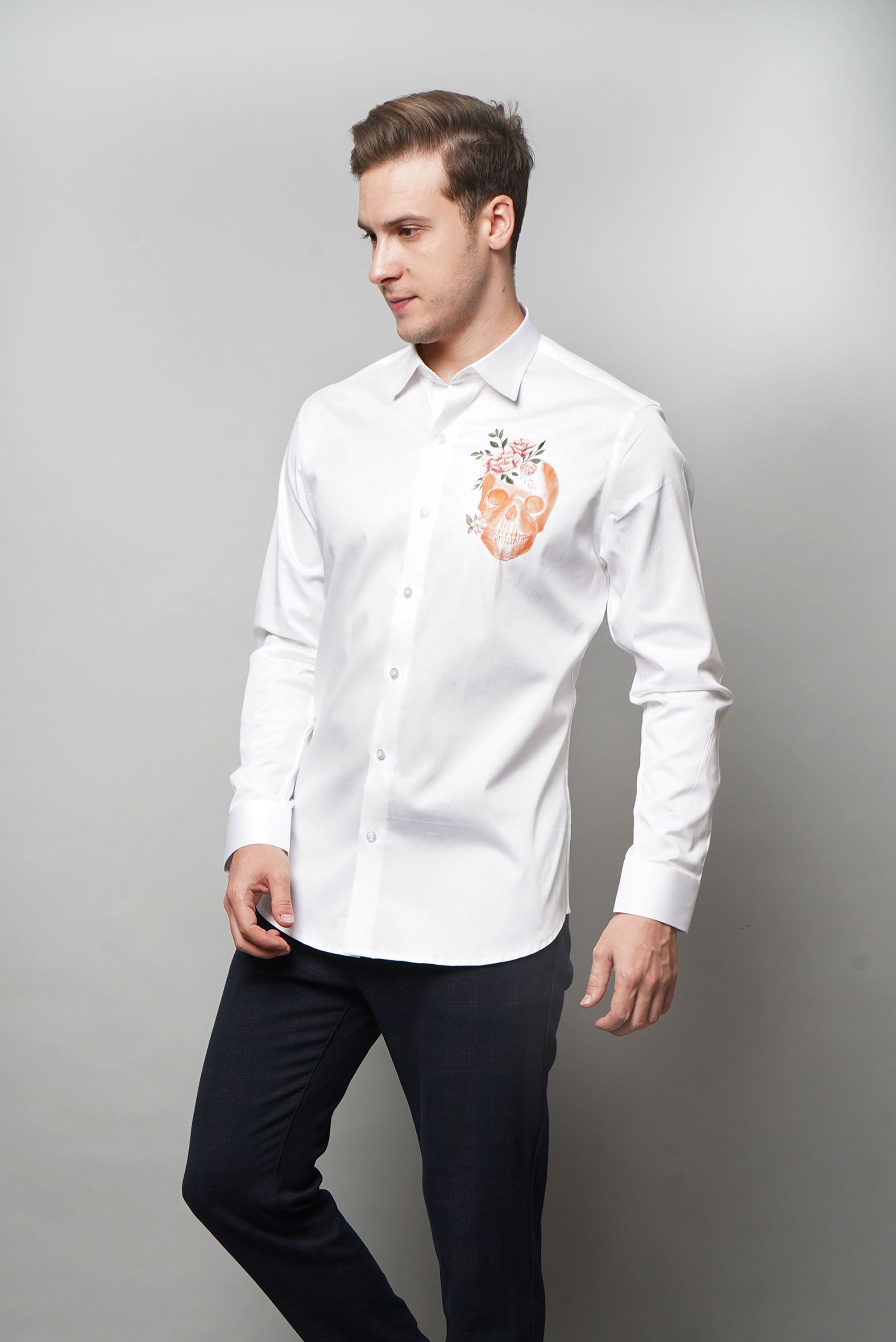 Roses And Skull Handpainted Shirt