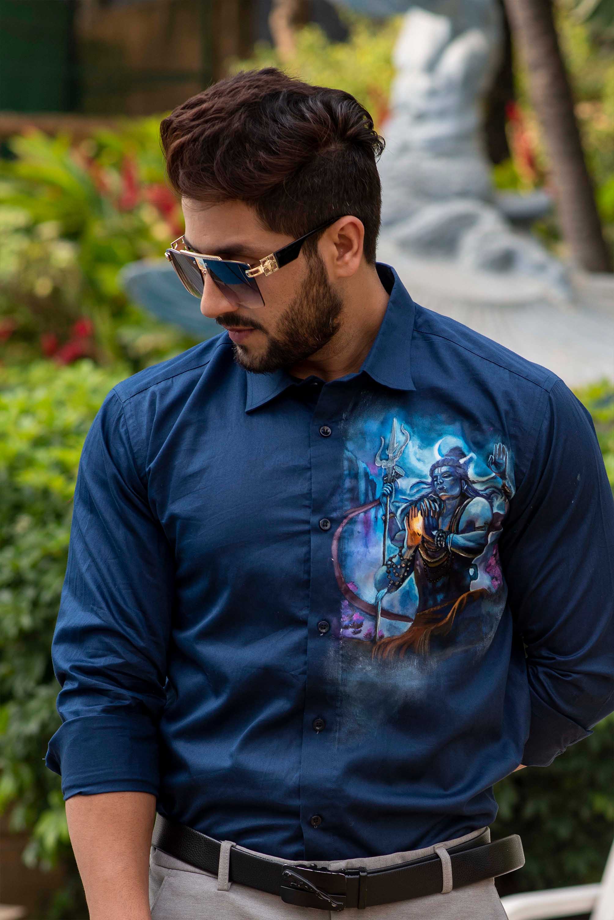 Shiva Navy Handpainted Shirt