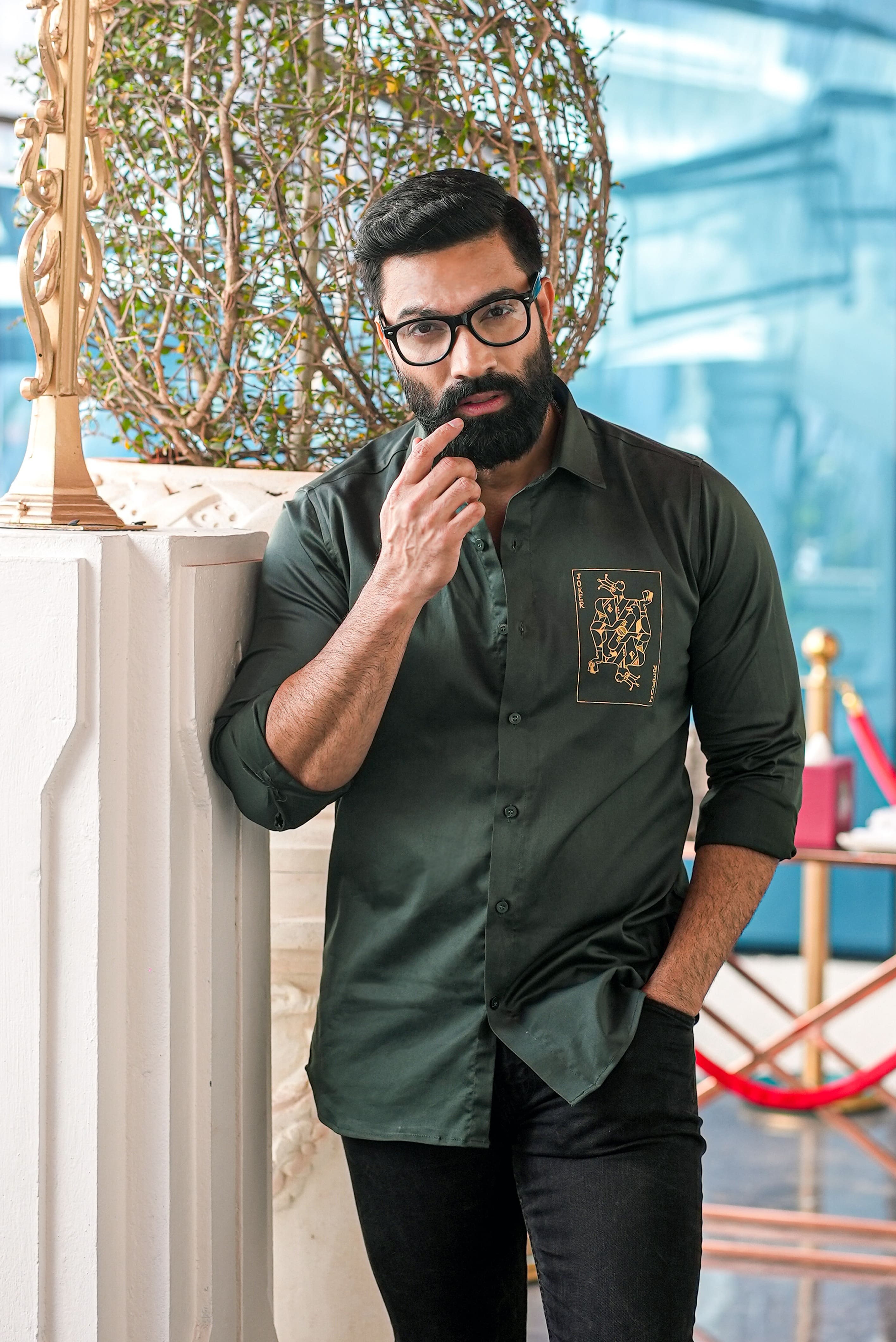 Baazigar Olive Handpainted Shirt