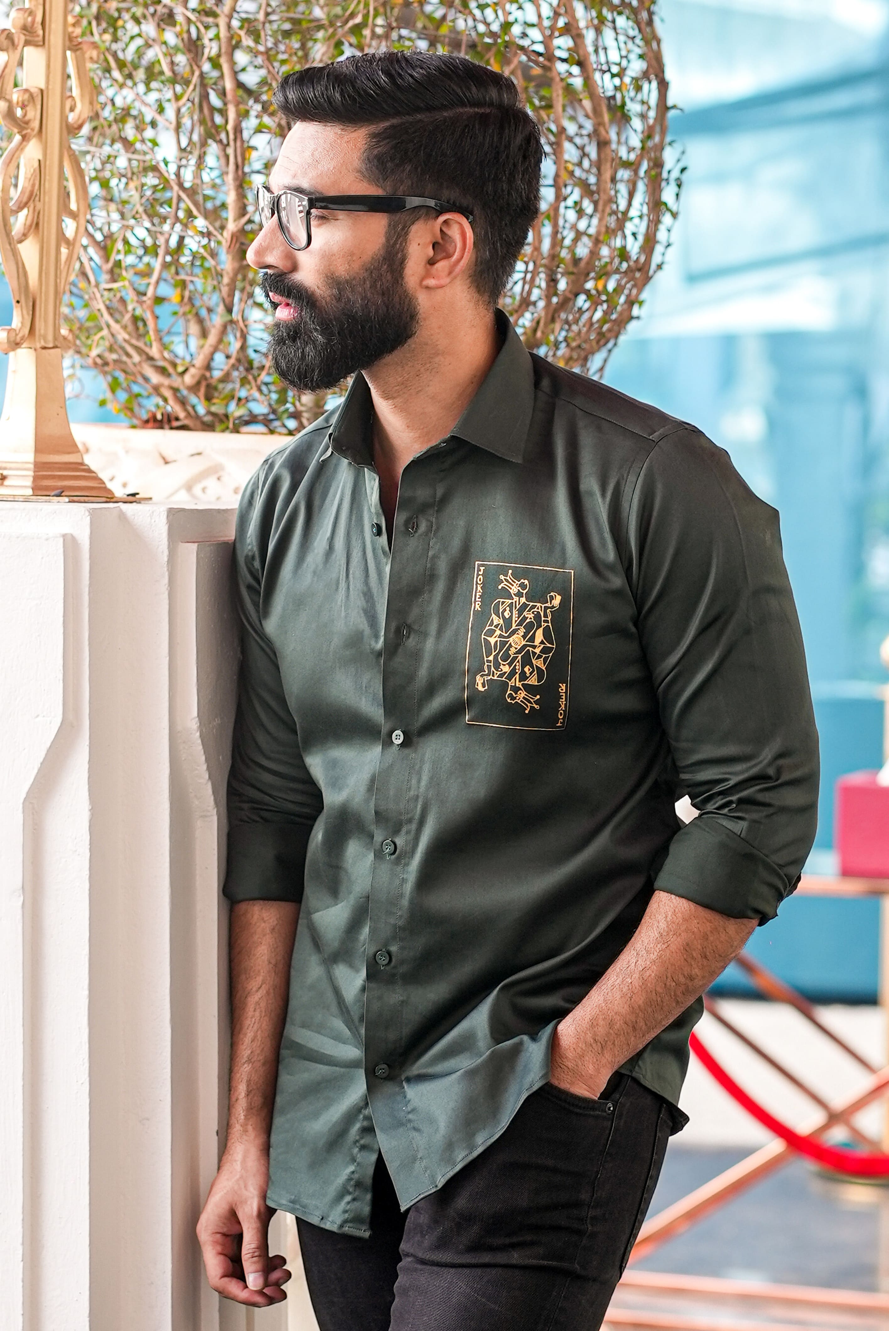 Baazigar Olive Handpainted Shirt