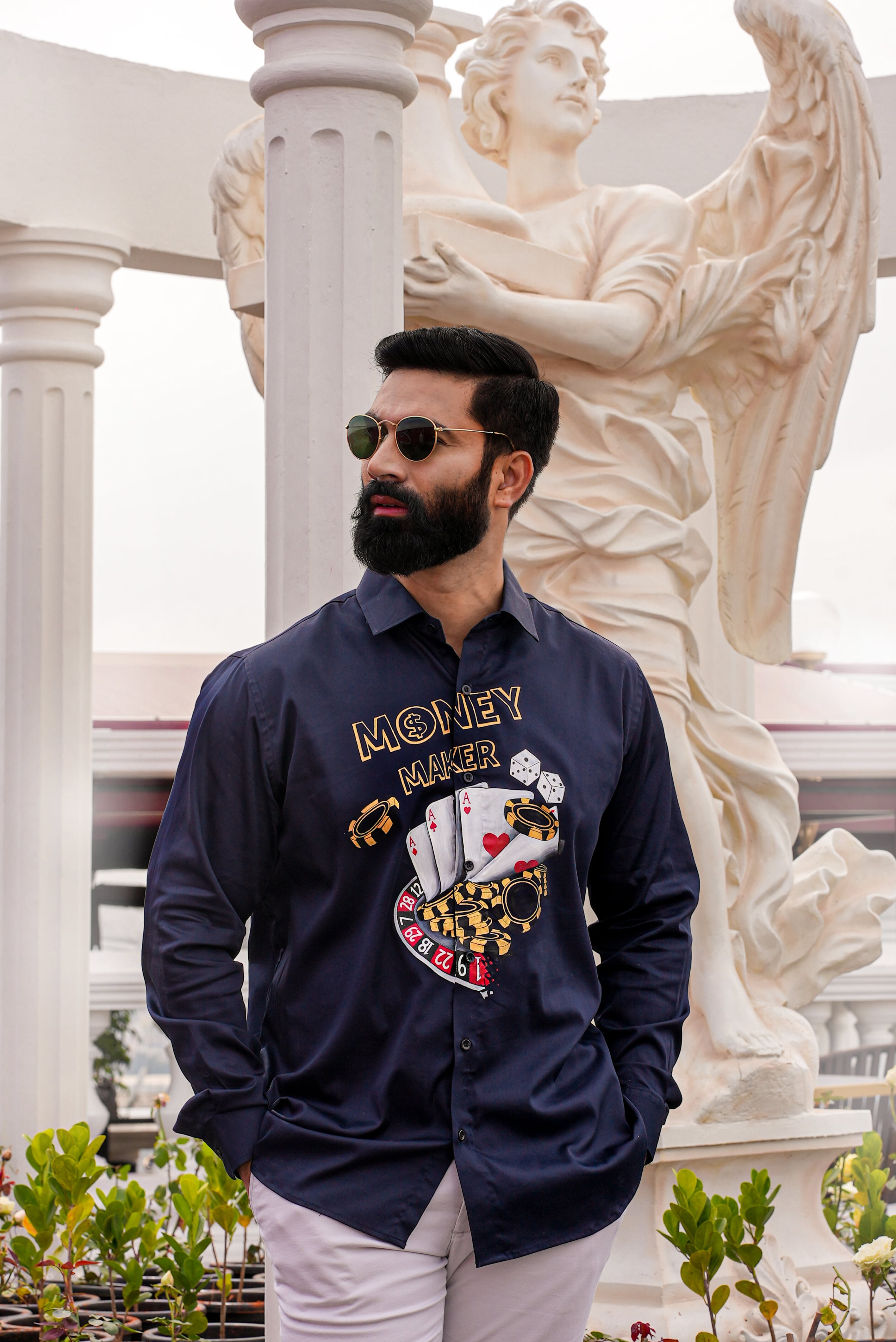 Money Maker Navy Handpainted Shirt
