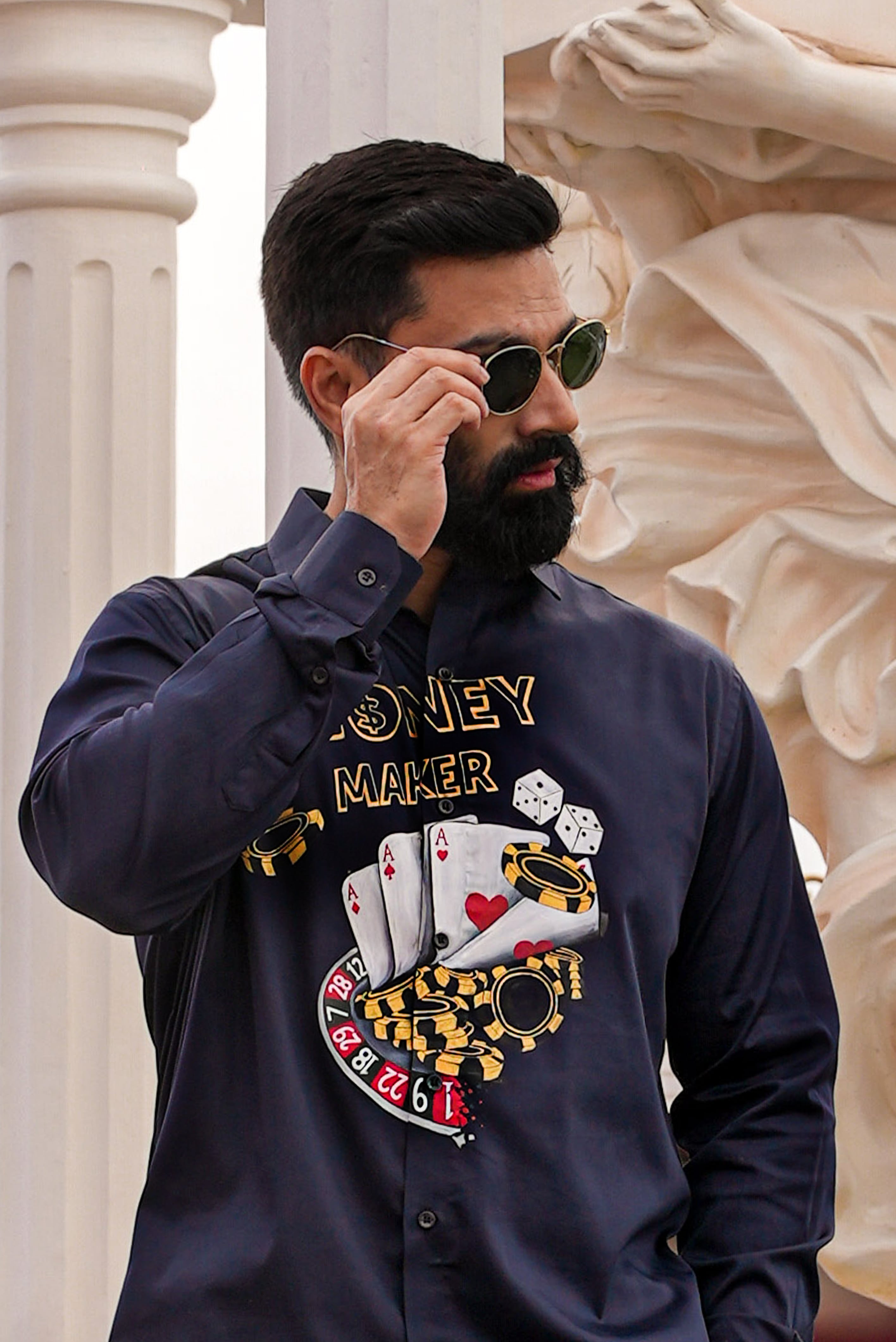 Money Maker Navy Handpainted Shirt