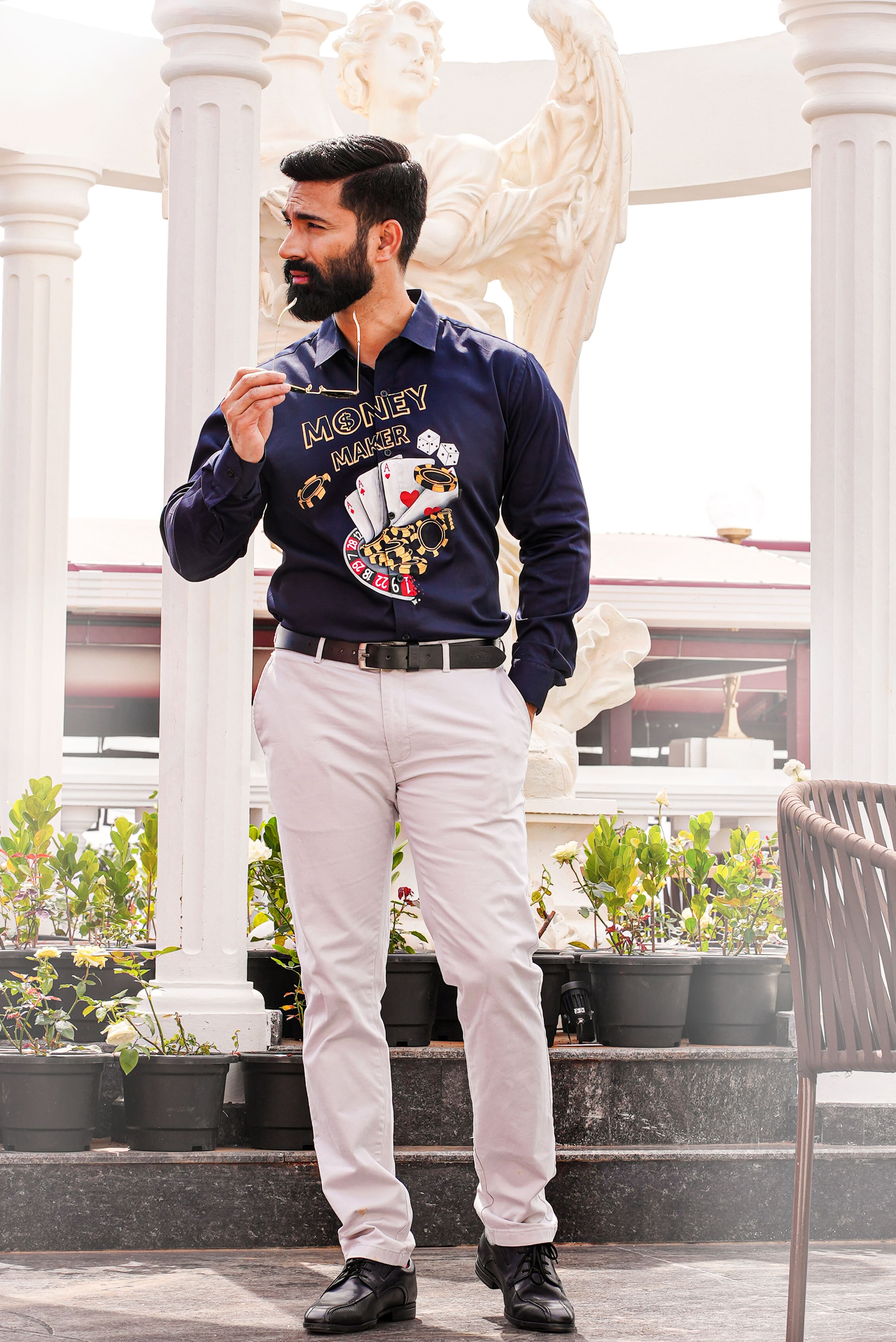 Money Maker Navy Handpainted Shirt