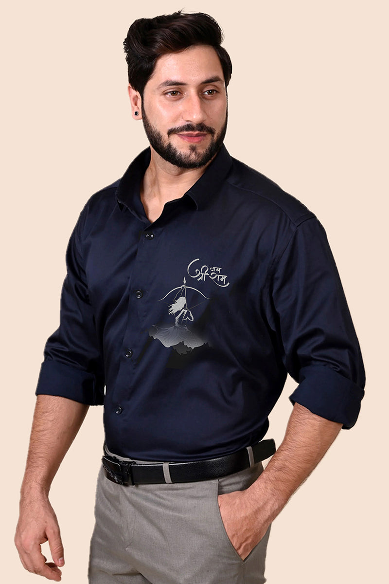Siyaram Navy Handpainted Shirt
