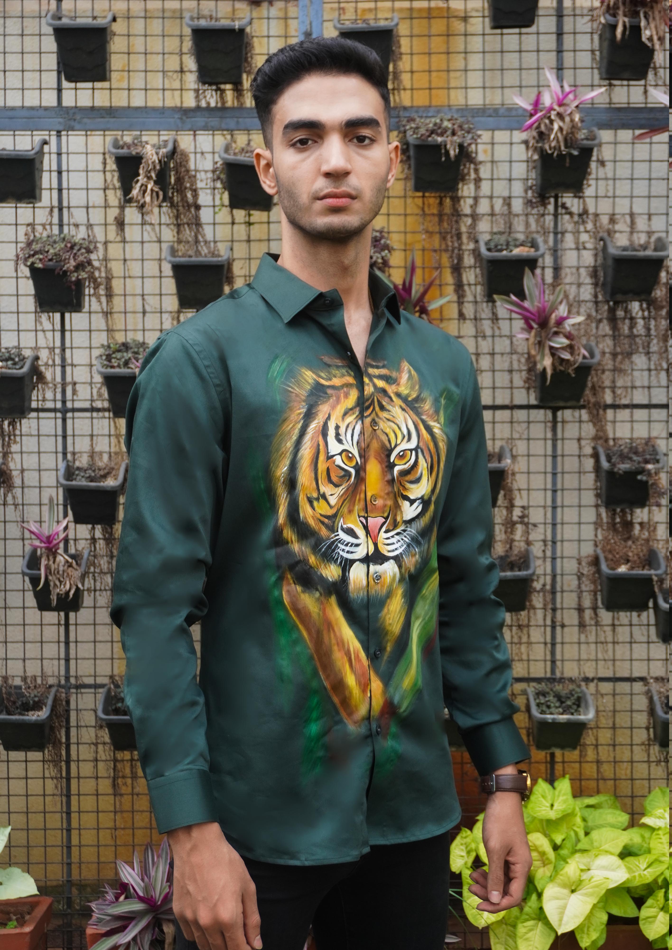Tiger In The Wild Handpainted Shirt
