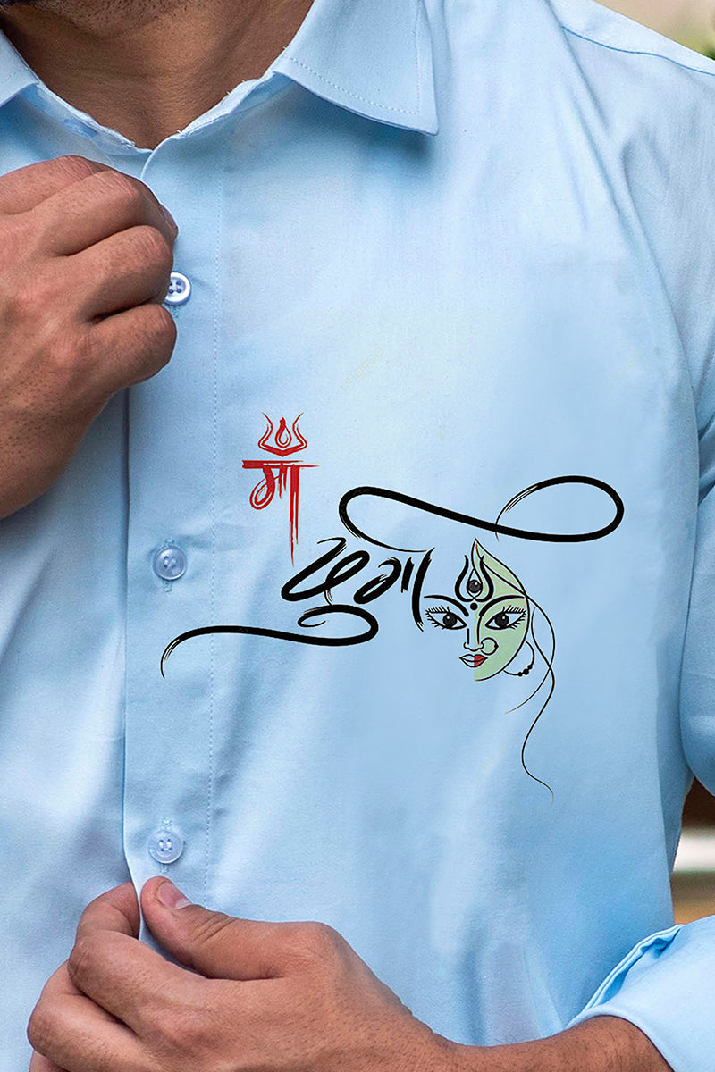 Durga Maa Light Blue Handpainted Shirt