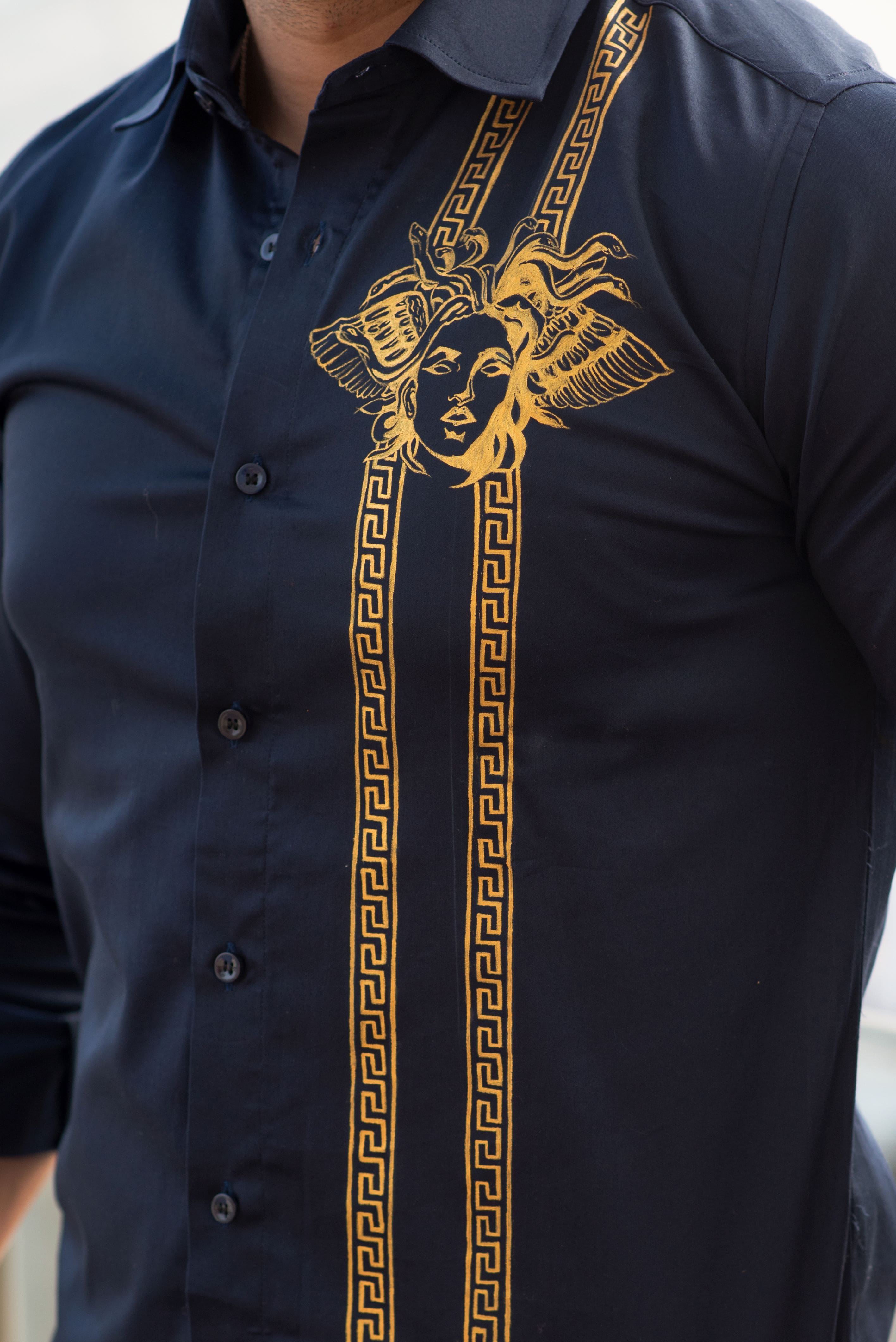 Patras Navy Handpainted Shirt
