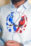 Birds Of Yin Yang Light Blue Handpainted Shirt