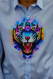 Vibrant Tiger Light Blue Handpainted Shirt