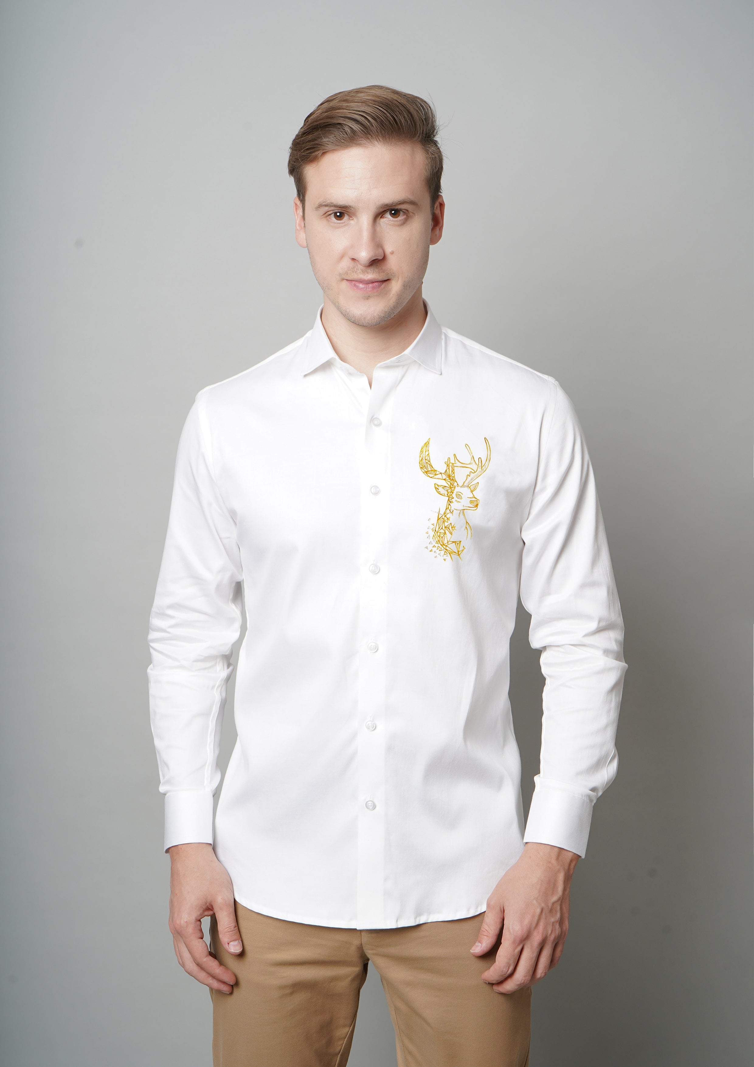 Golden Stag White Handpainted Shirt