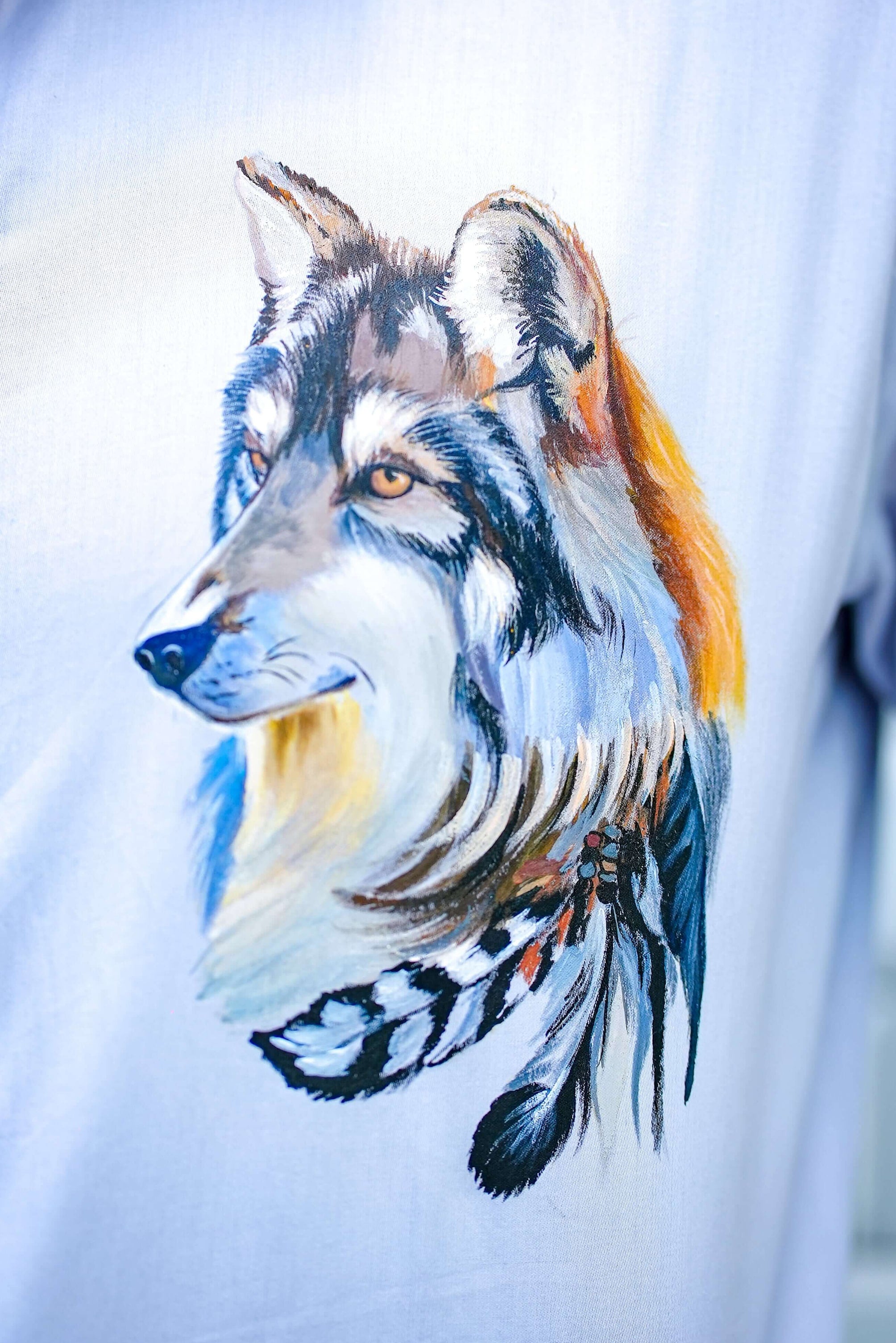 Tribal Wolf Grey Handpainted Shirt